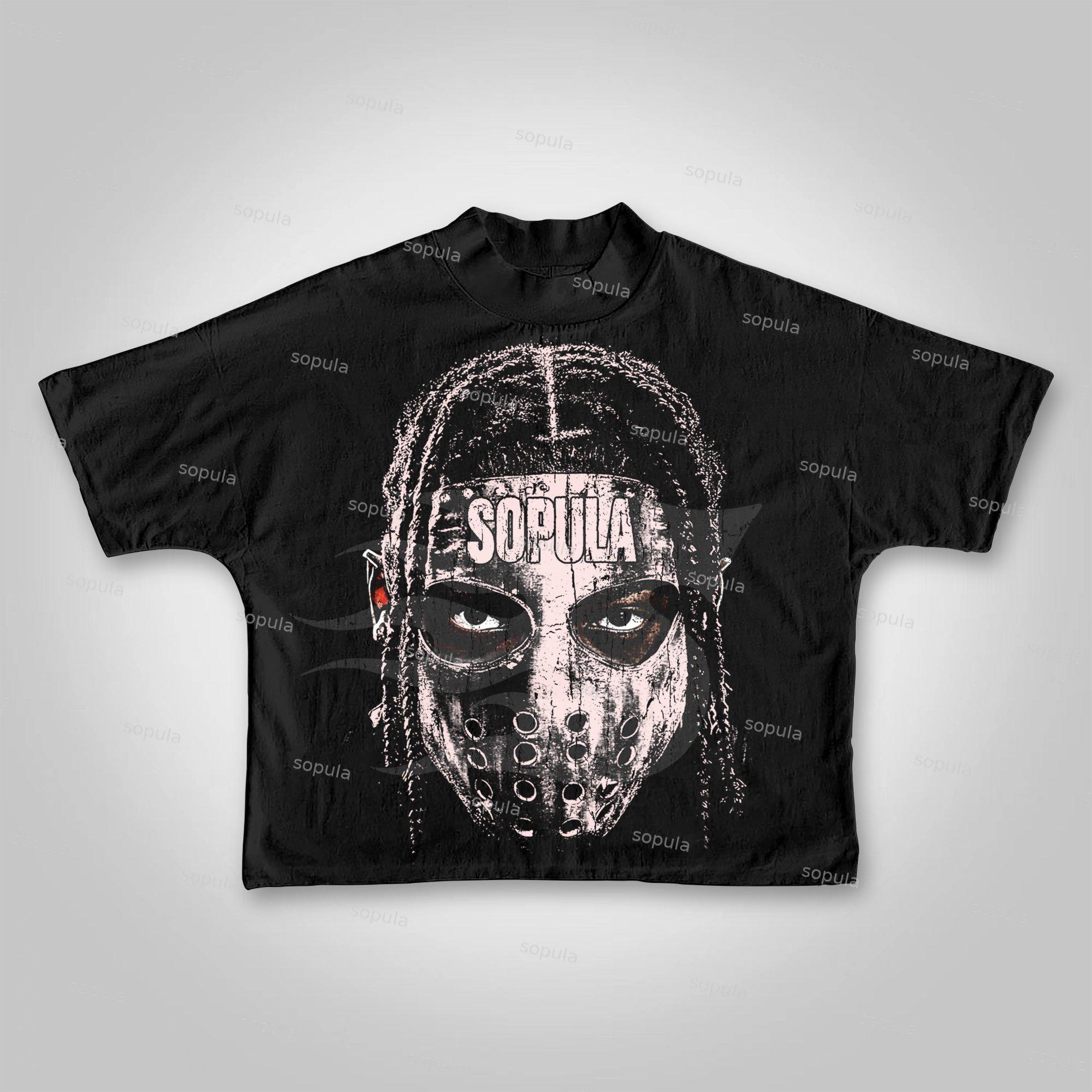 Sopula Vintage Street Dirty Braid Mask Character Big Head Graphic Cropped T-shirt Product Image