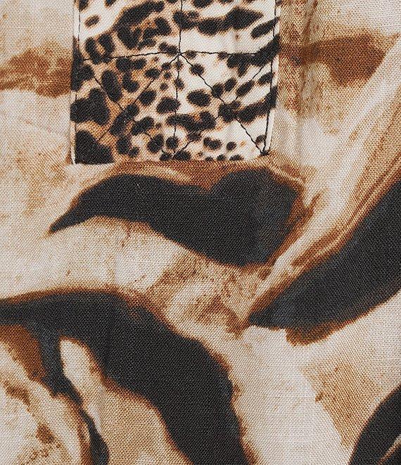 Westbound Woven Mocha Sandy Leopard 3/4 Sleeve V-Neck Tie Blouse Product Image