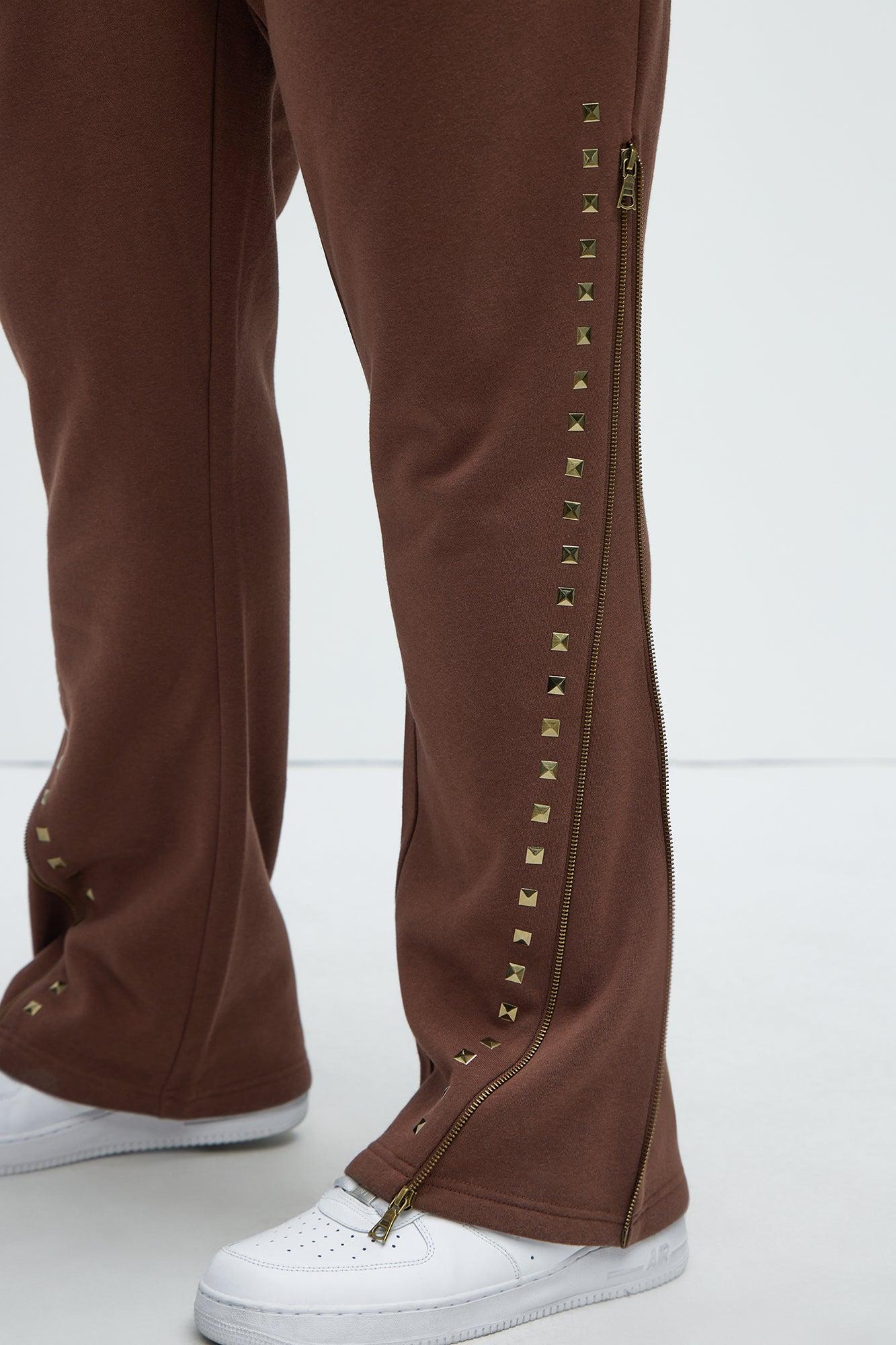 Tyson Sleaze Studded Skinny Flare Sweatpants - Brown Product Image