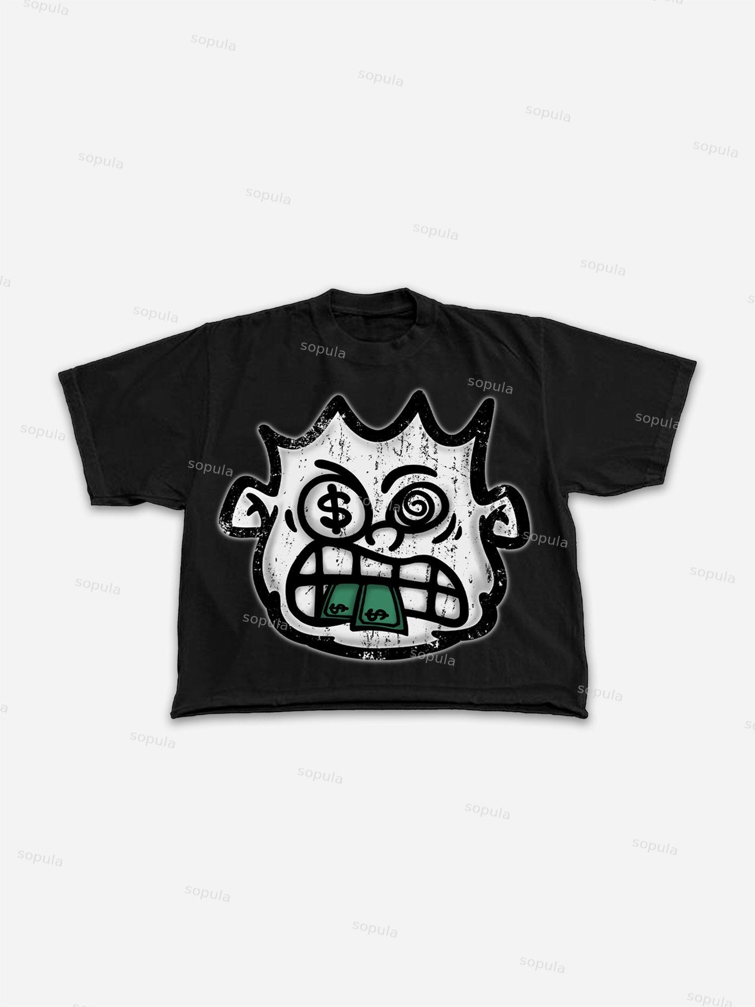 Abstract Money Cartoon Big Head Retro Graphic Cropped T-shirt Product Image