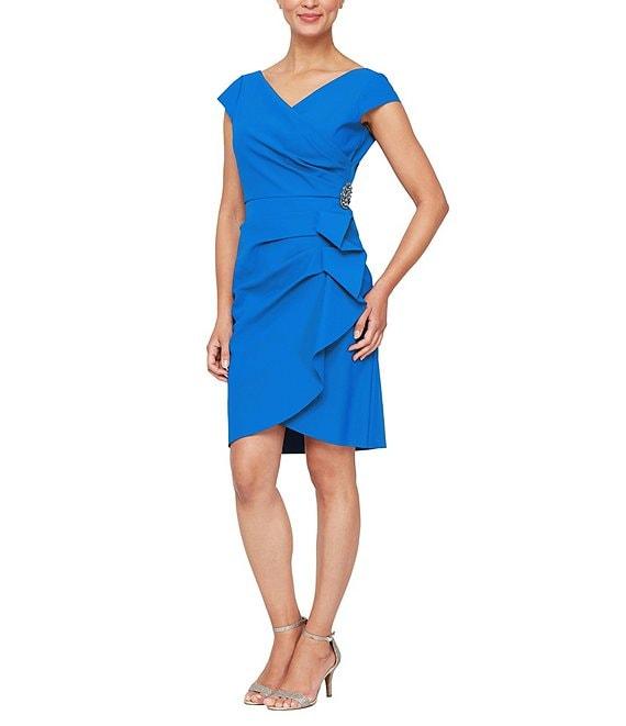 Alex Evenings Cap Sleeve Surplice V-Neck Cascade Ruffle Dress Product Image