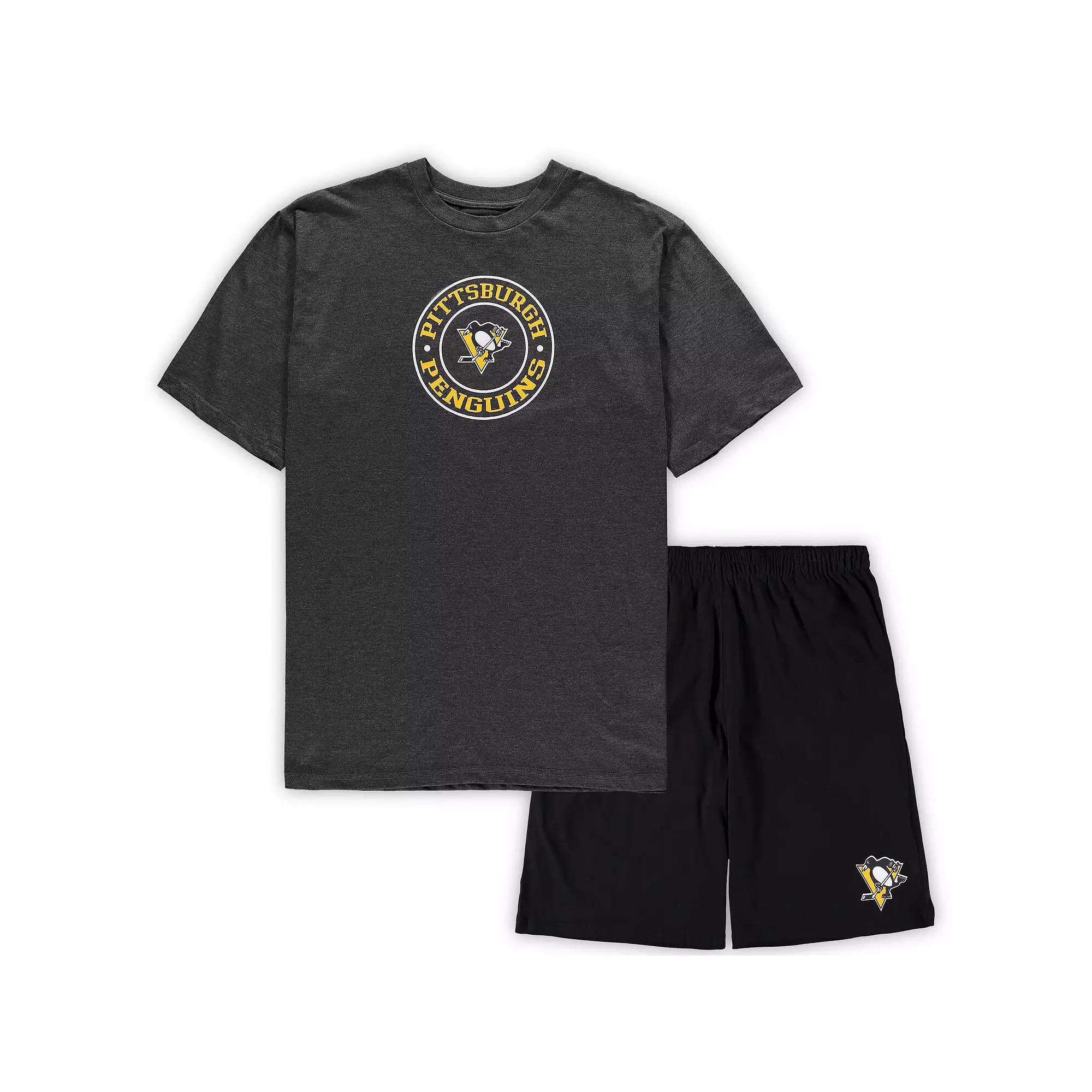 Men's Concepts Sport Black/Heathered Charcoal Pittsburgh Penguins Big & Tall T-Shirt & Shorts Sleep Set,  Product Image