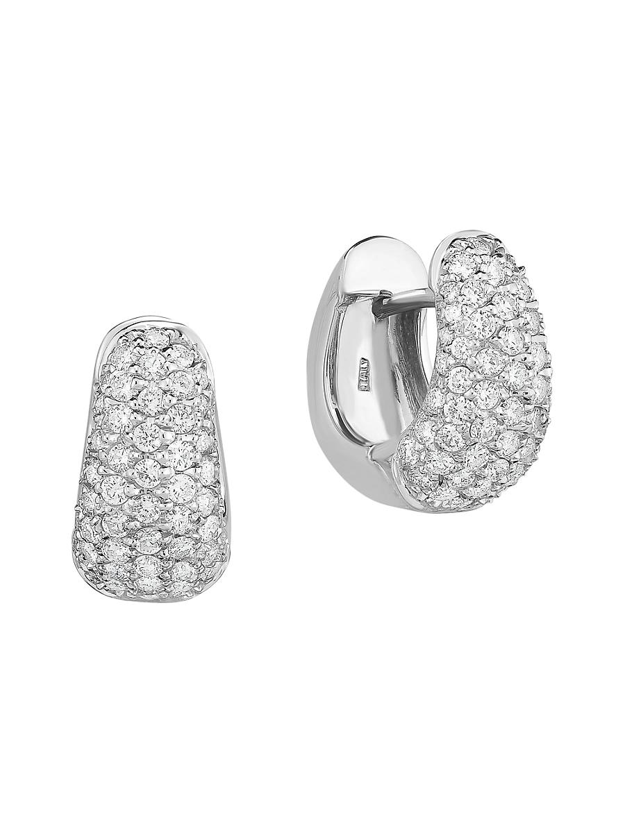 Womens 18K White Gold & 1.5 TCW Diamond Huggie Hoop Earrings Product Image