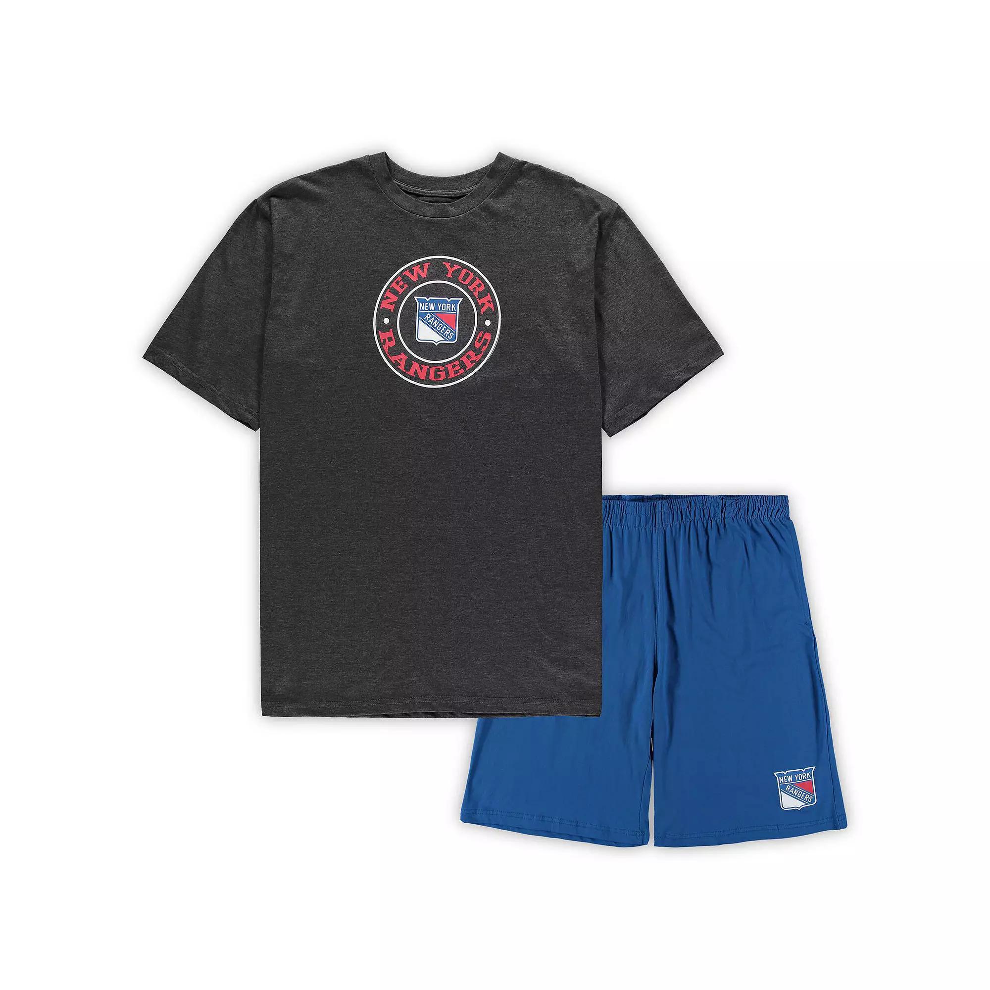 Men's Concepts Sport Blue/Heathered Charcoal New York Rangers Big & Tall T-Shirt & Shorts Sleep Set,  Product Image