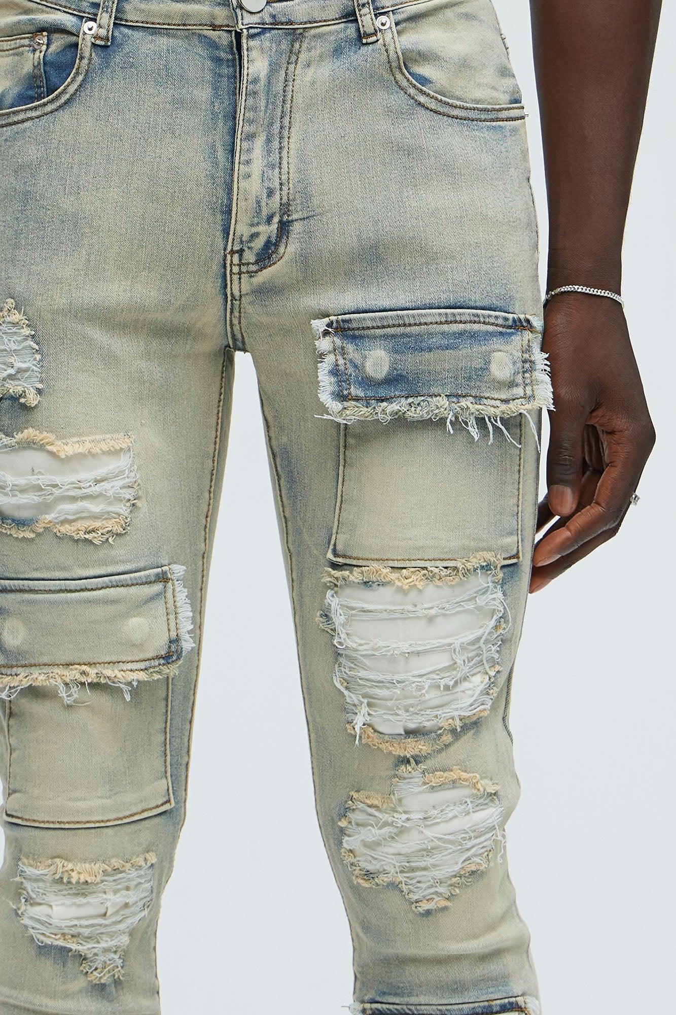 Get Started Cargo Stacked Skinny Flare Jeans - Medium Wash Product Image