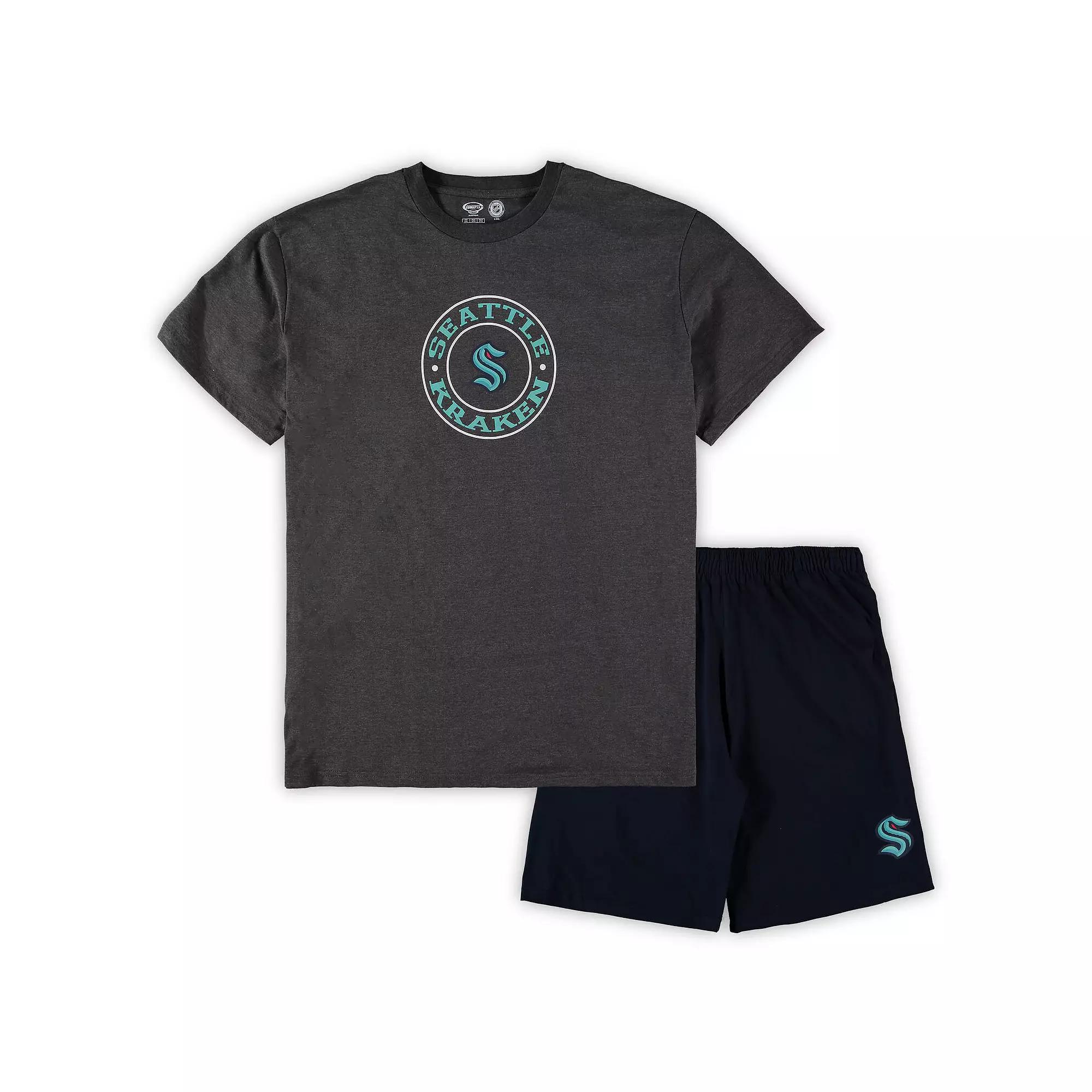 Men's Concepts Sport Deep Sea Blue/Heathered Charcoal Seattle Kraken Big & Tall T-Shirt & Shorts Sleep Set,  Product Image