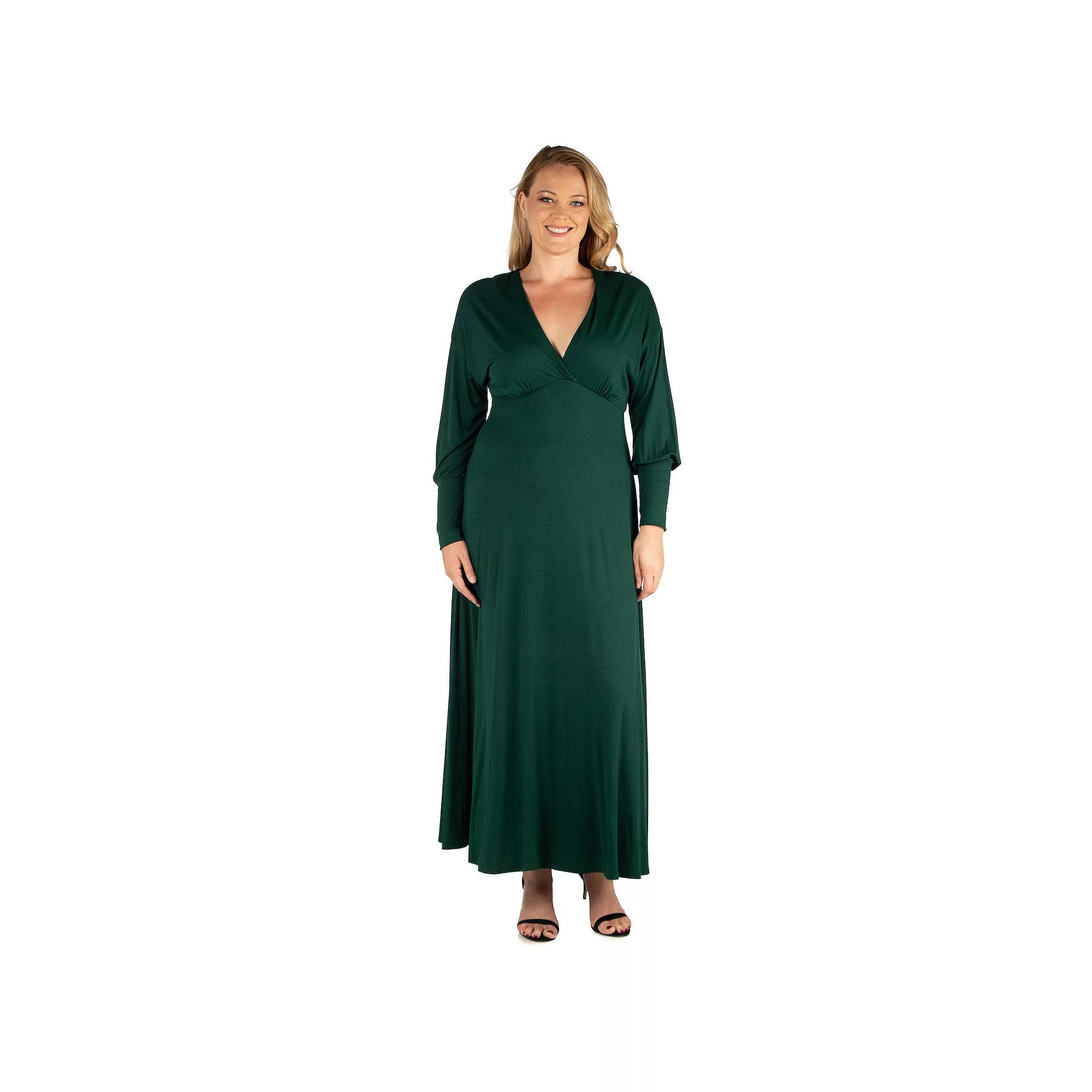 Plus Size 24seven Comfort Apparel V-Neck Long Sleeve Maxi Dress, Women's, Size: 3XL, Green Product Image