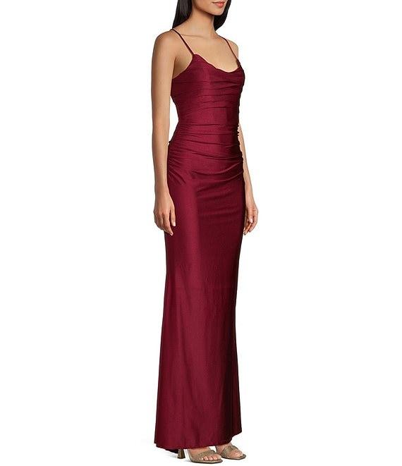 Midnight Doll Spaghetti Strap Scoop Neck Strappy Back Long Satin Dress Product Image