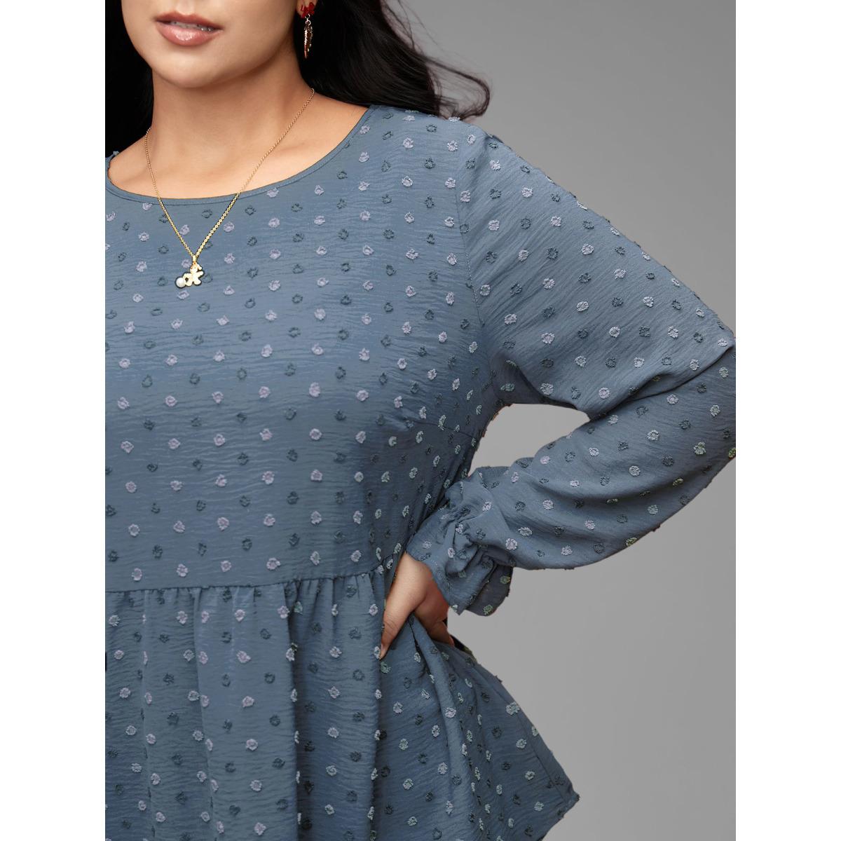 Plus Size Stone Textured Dot Elastic Cuffs A-line Blouse Women Leisure Long Sleeve Round Neck Casual Blouses BloomChic 10/M Product Image