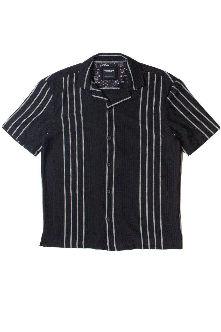 Ribbed White Stripe Black Button Up Shirt Product Image