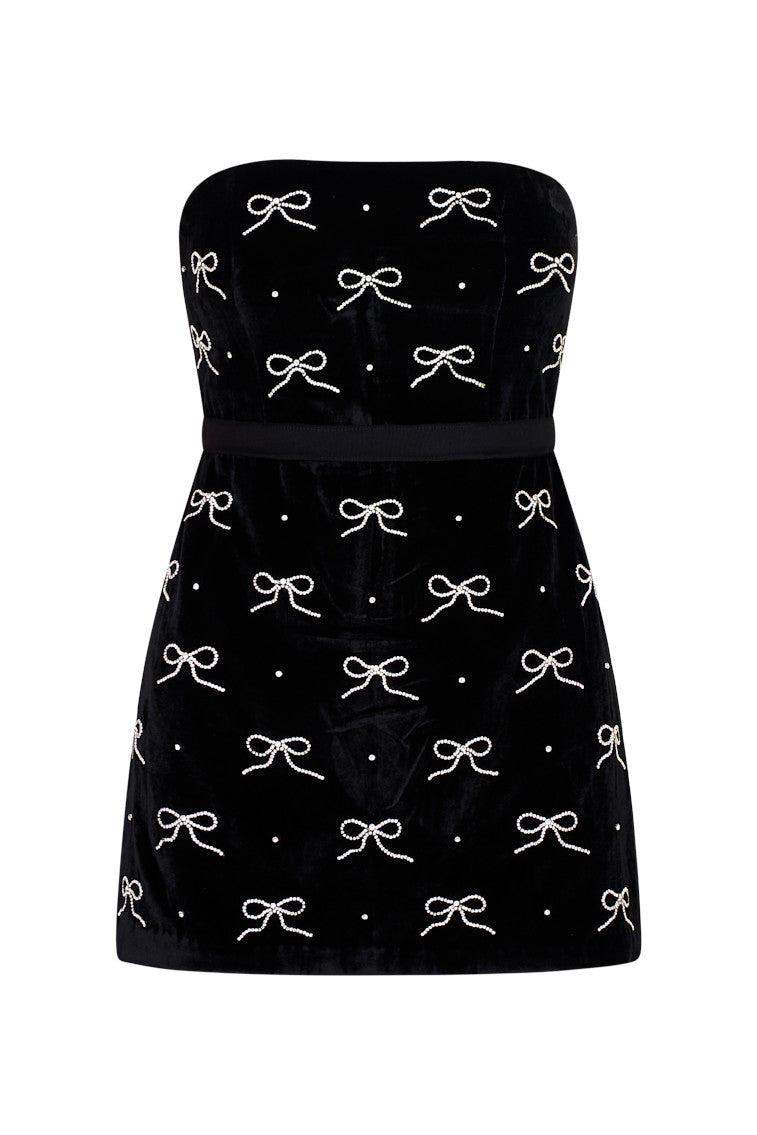 Rinwell Velvet Rhinestone Bow Dress Product Image