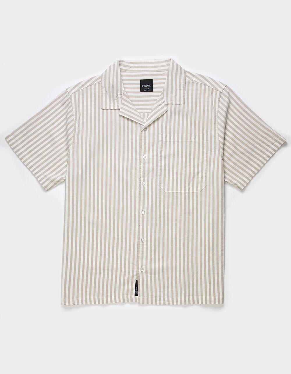 RSQ Mens Stripe Oxford Camp Shirt  - BROWN Product Image