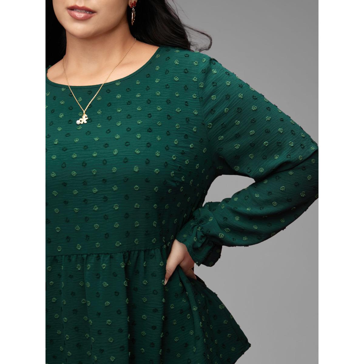 Plus Size Rust Textured Dot Elastic Cuffs A-line Blouse Women Leisure Long Sleeve Round Neck Casual Blouses BloomChic 26/4X Product Image