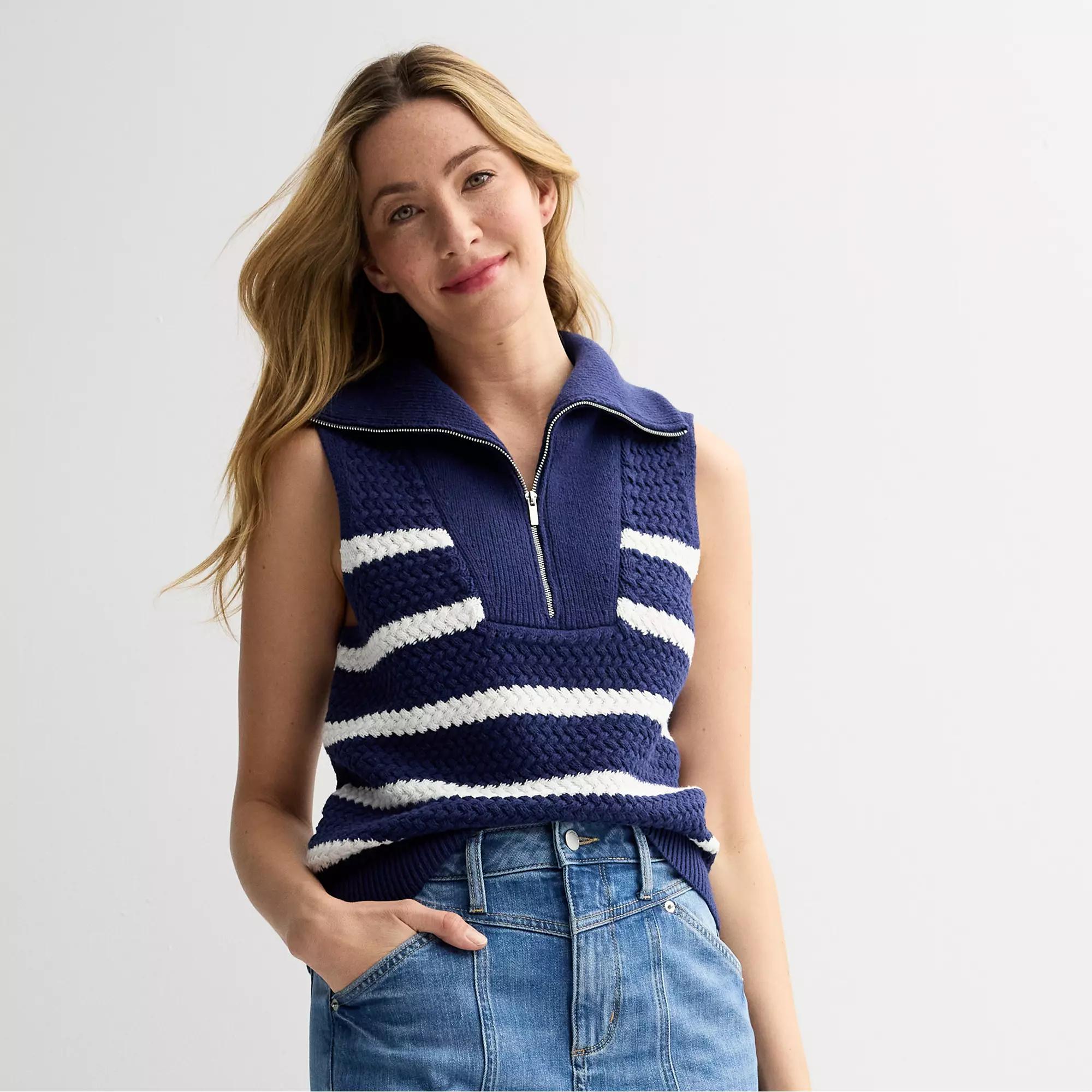 Petite Sonoma Goods For Life® Quarter-Zip Sweater Vest, Women's,  Product Image