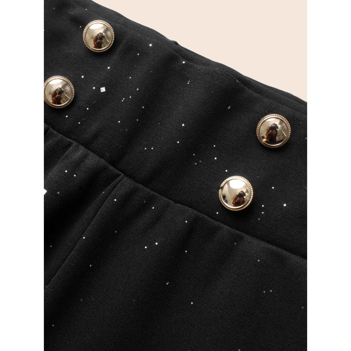 Plus Size Glitter Button Detail Skinny Pants Women Black Basics Skinny High Rise Everyday Pants BloomChic 18-20/2X Product Image