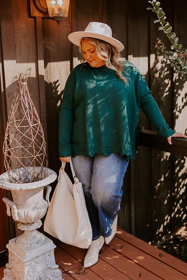Kind Glance Eyelet Sweater in Hunter Green Curves Product Image