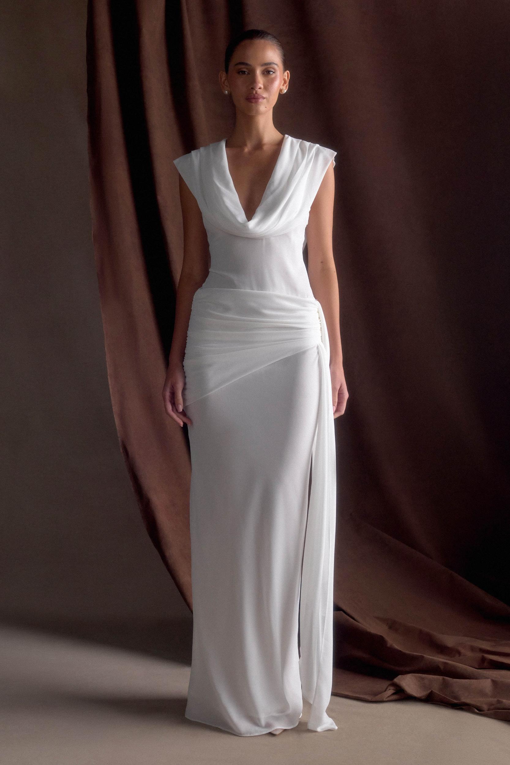 Giulia Chiffon Draped Maxi Dress - White Product Image