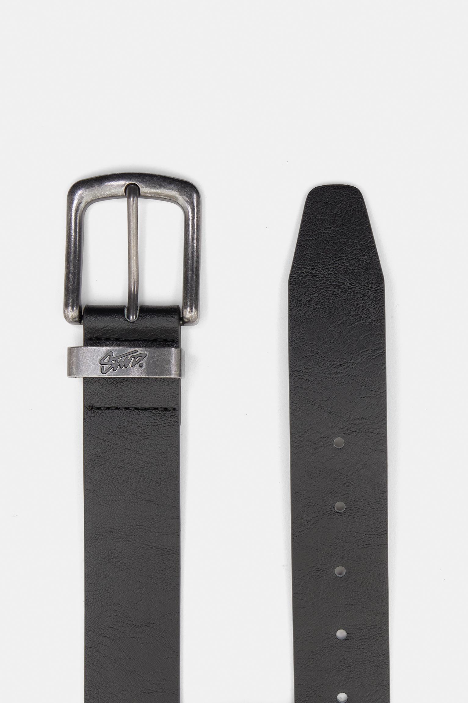 Black faux leather belt with logo Product Image
