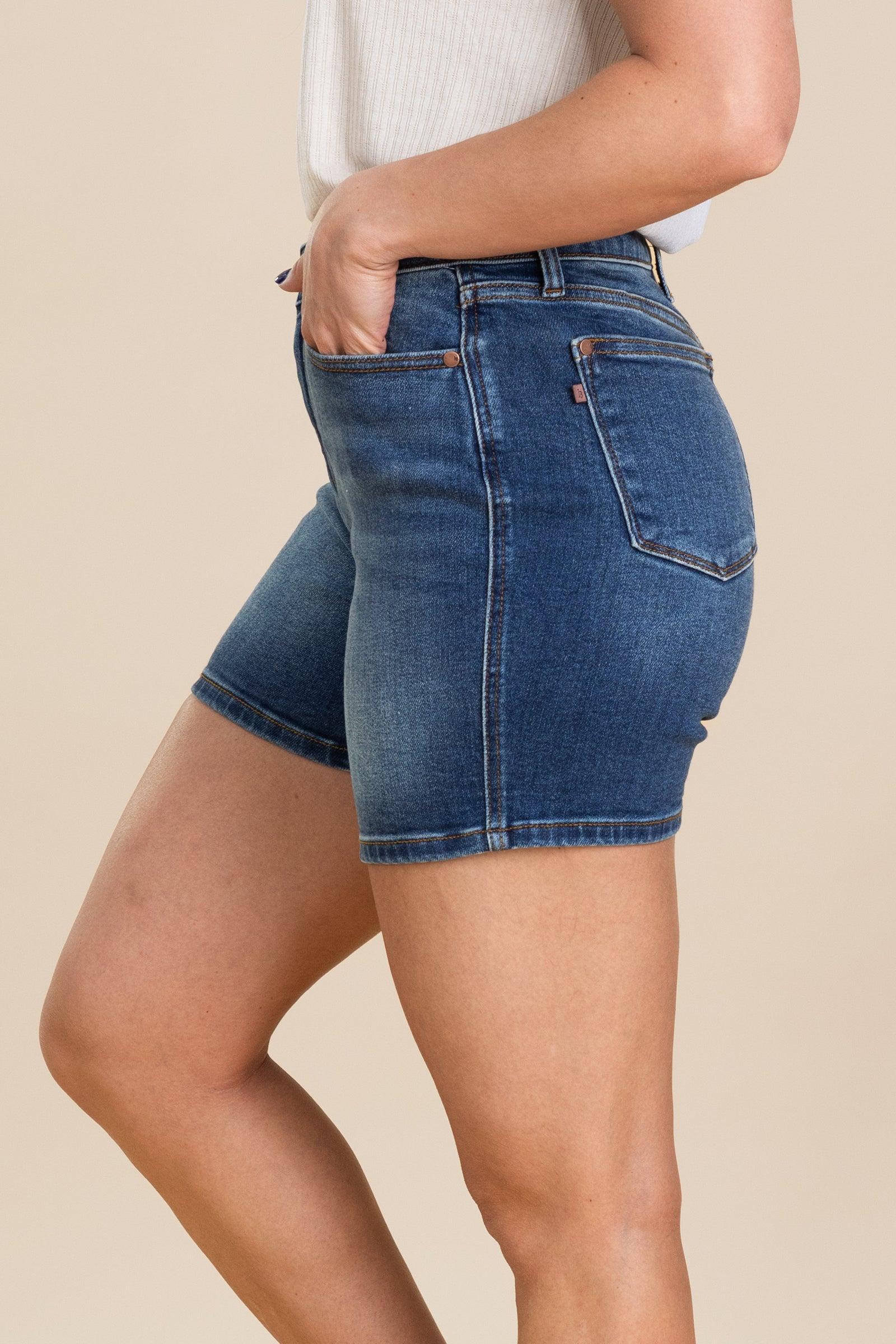 Judy Blue Dark 2 Button Dad Denim Shorts Product Image