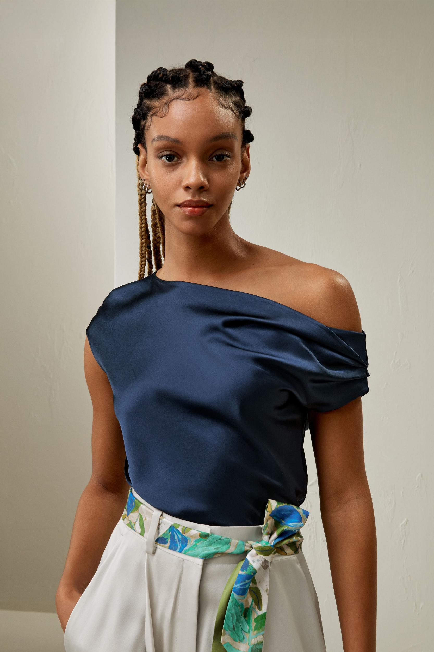 LILYSILK Female One Shoulder Silk Top - Silvergray Premium Silk - Perfect Wardrobe Staples Cowl Neck Silk Top 10 Product Image