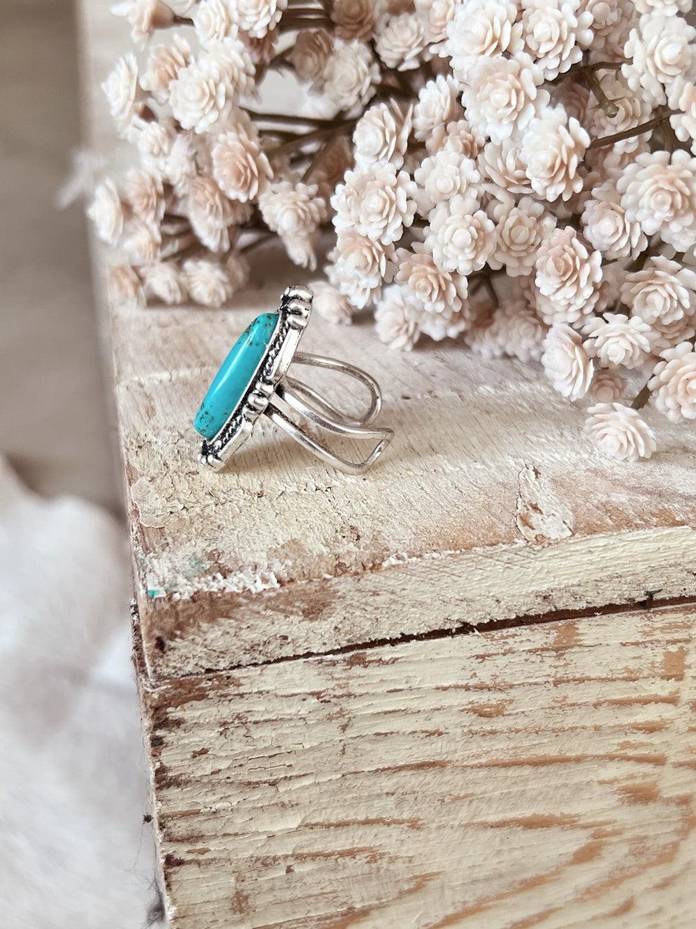 Vintage Inspired Turquoise Stone Adjustable Ring Product Image