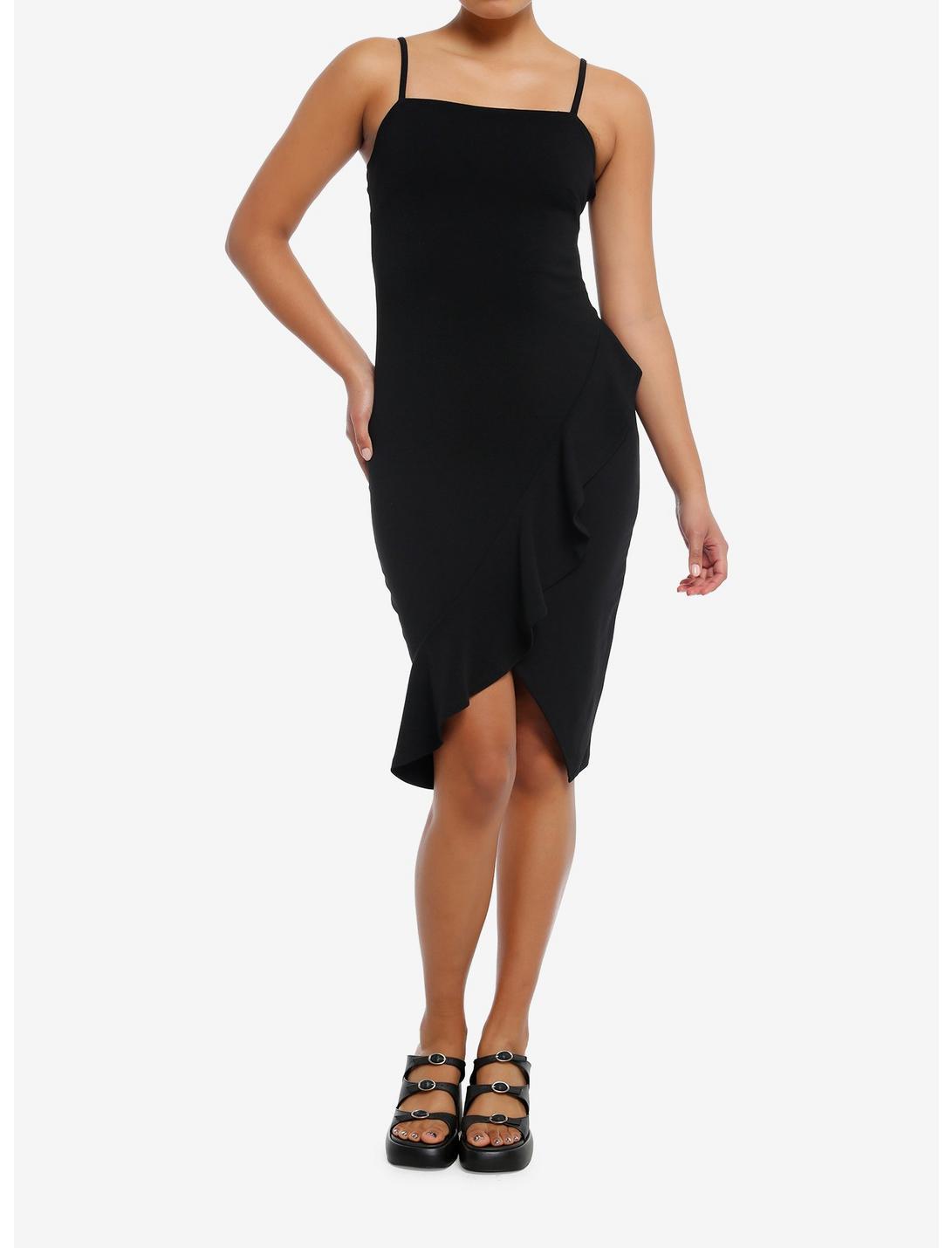 Cosmic Aura® Black Asymmetrical Ruffle Wrap Dress Product Image