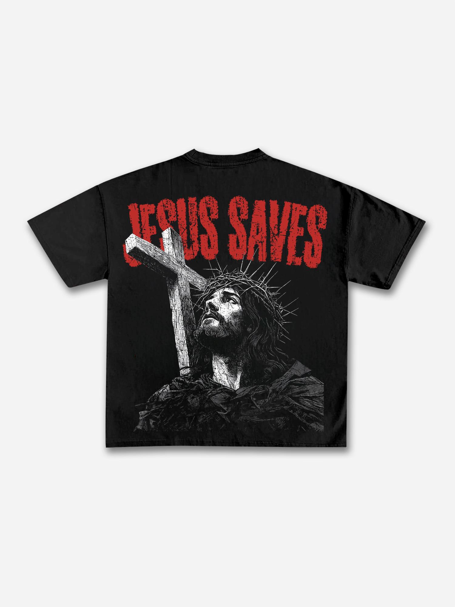 Jesus Save Graphic Print Cotton T-shirt Product Image
