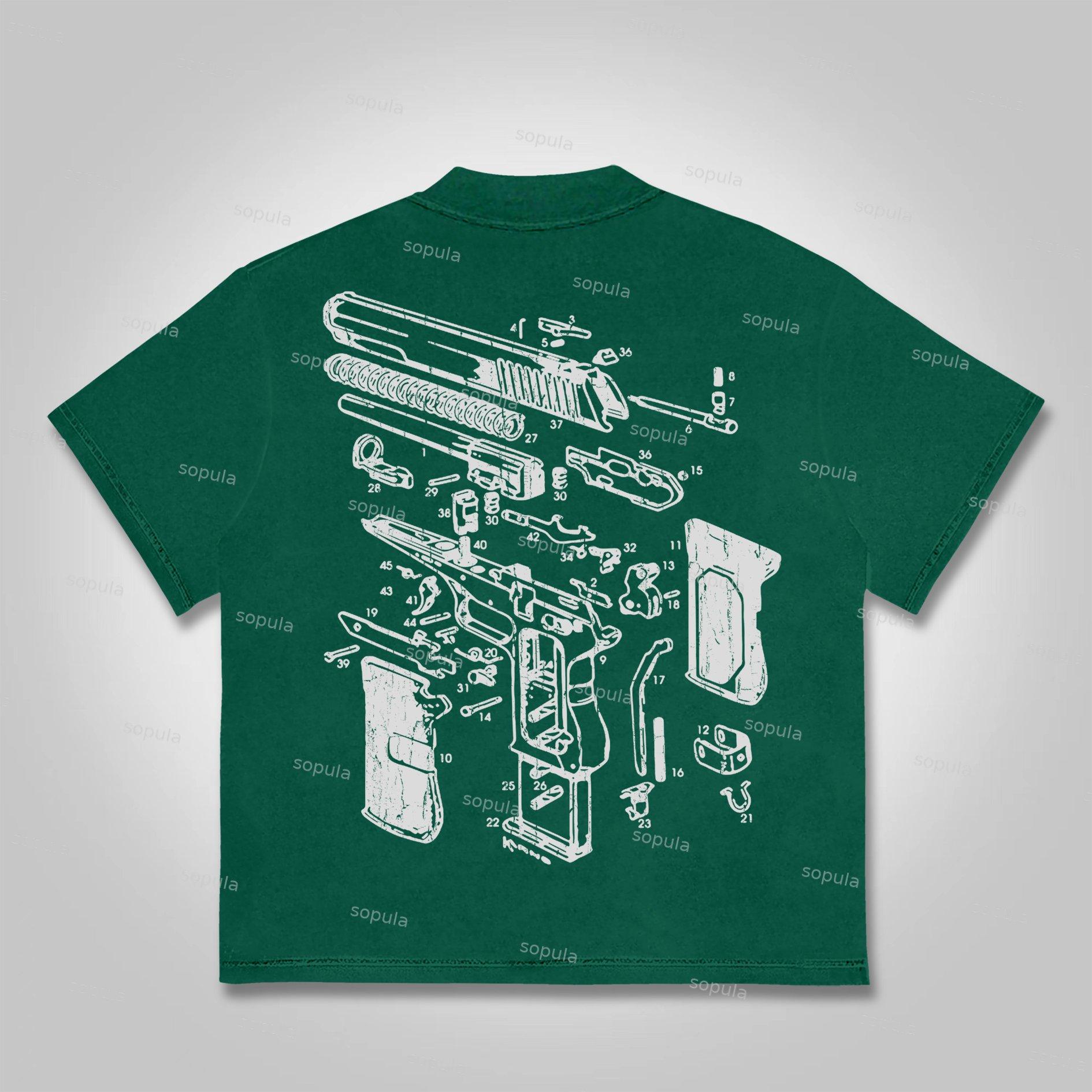 Sopula Love Peace Retro Deconstructed Gun Graphic Cotton T-shirt Product Image