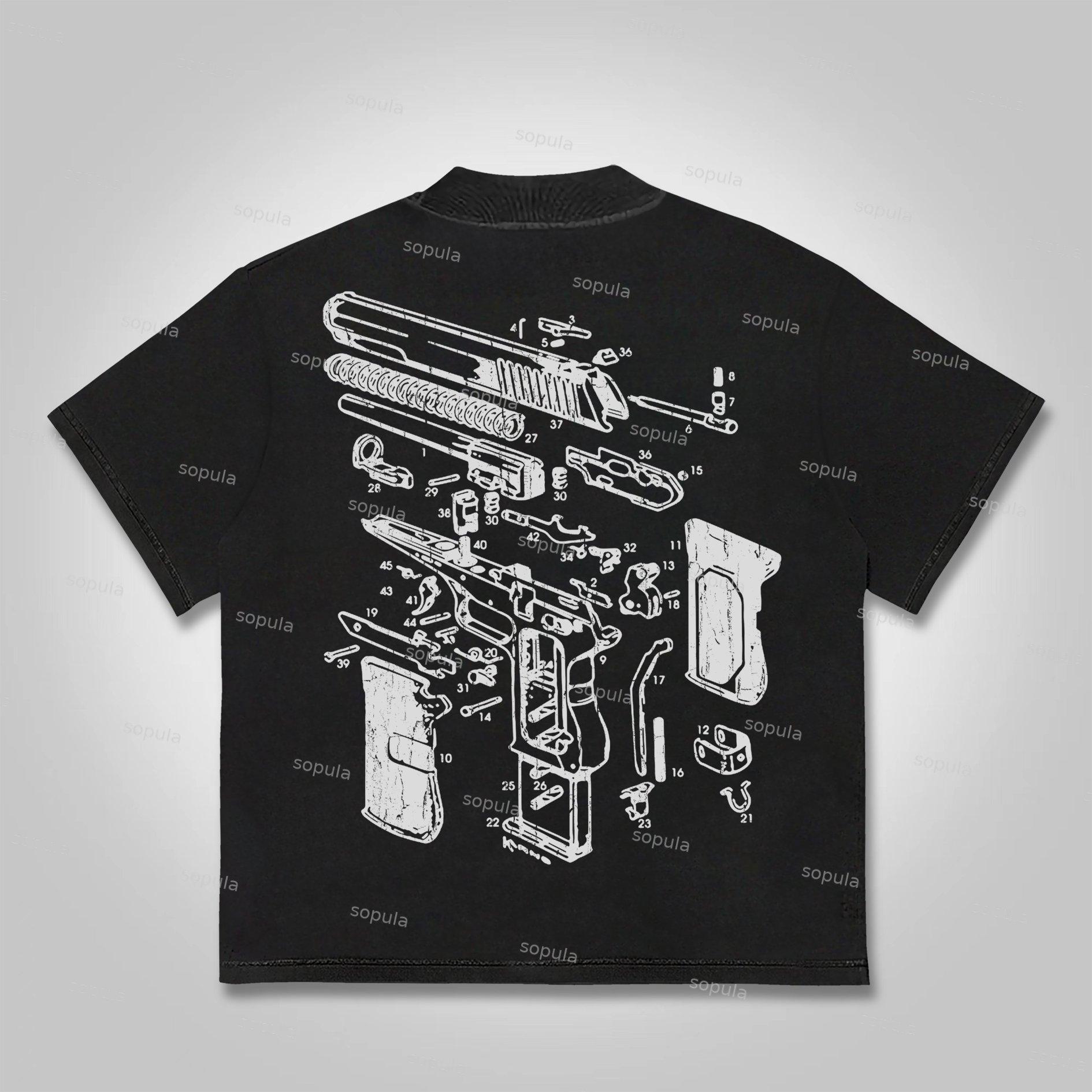 Sopula Love Peace Retro Deconstructed Gun Graphic Cotton T-shirt Product Image