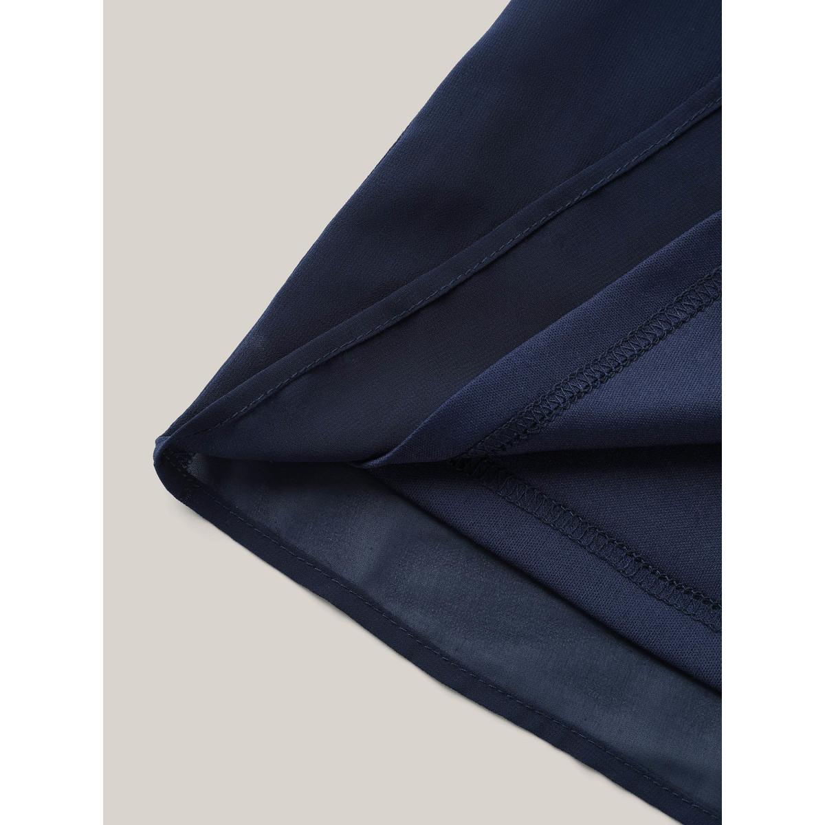 Plus Size Indigo Ribbon Collar Placket Lined Blouse Women Office Short sleeve Ribbon-tied collar Office Blouses BloomChic 26/4X Product Image