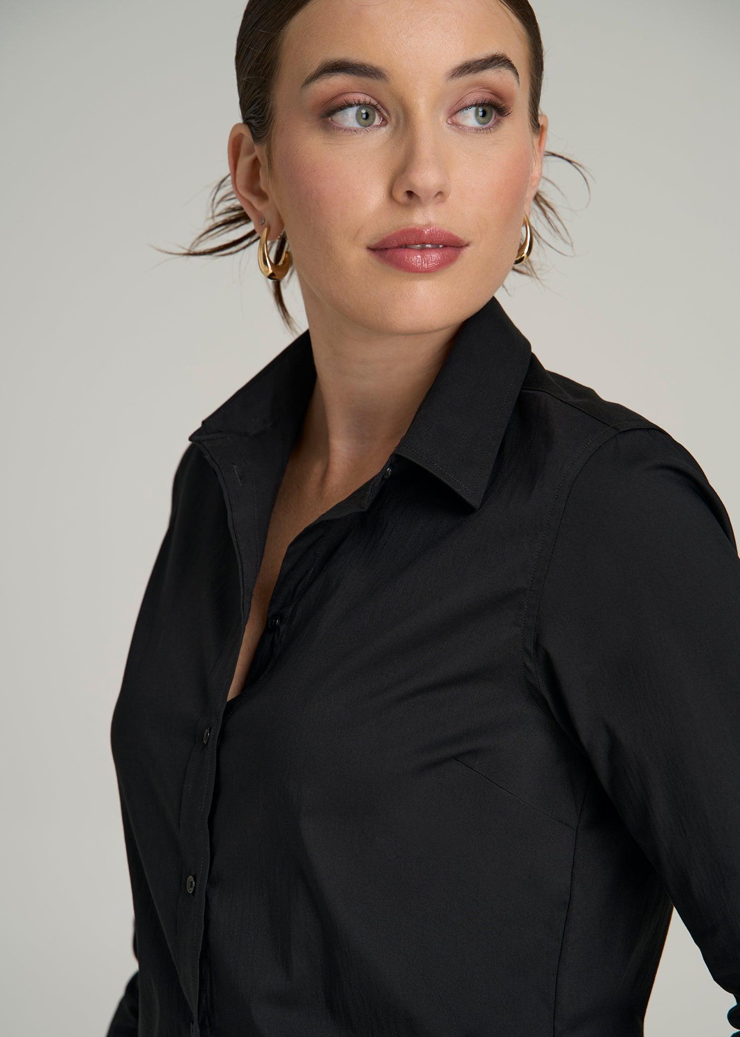 Slim Fit Button-Up Shirt for Tall Women in Black Female Product Image