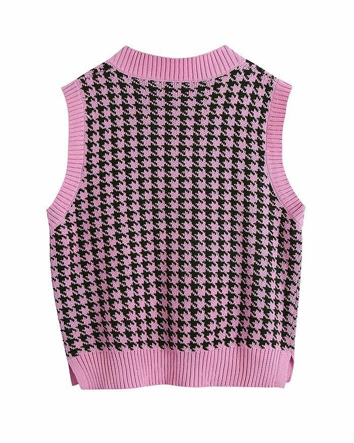 V Neck Houndstooth Sweater Vest Product Image