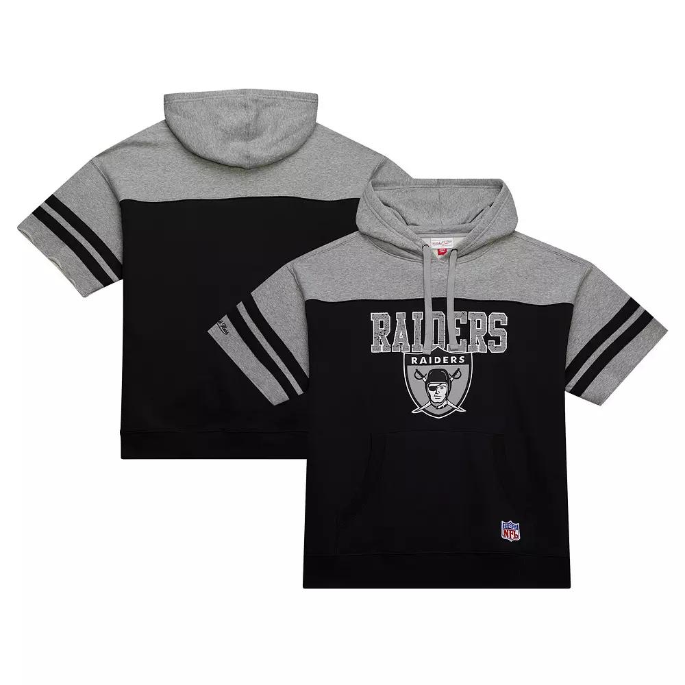 Men's Mitchell & Ness Black Oakland Raiders Gridiron Classics Off Field Vintage Logo Short Sleeve Pullover Hoodie, Size: Medium Product Image