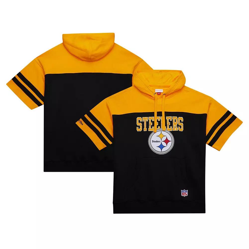 Men's Mitchell & Ness Black Pittsburgh Steelers Off Field Vintage Logo Short Sleeve Pullover Hoodie,  Product Image