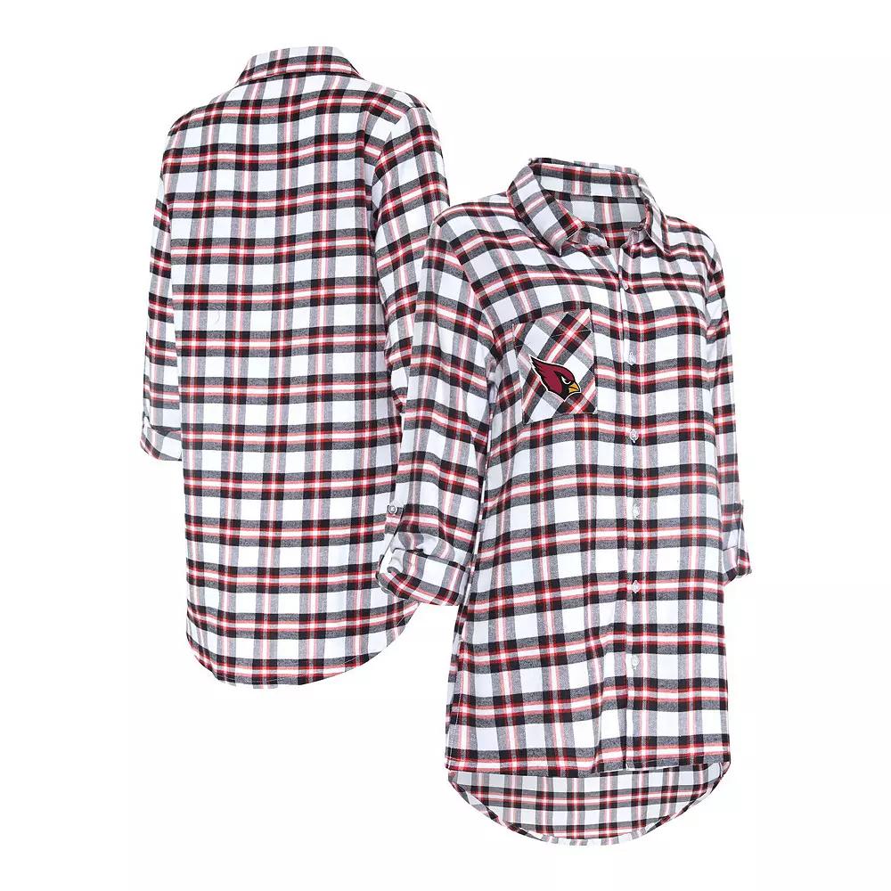 Women's Concepts Sport Black Arizona Cardinals Sienna Plaid Full-Button Long Sleeve Nightshirt,  Product Image
