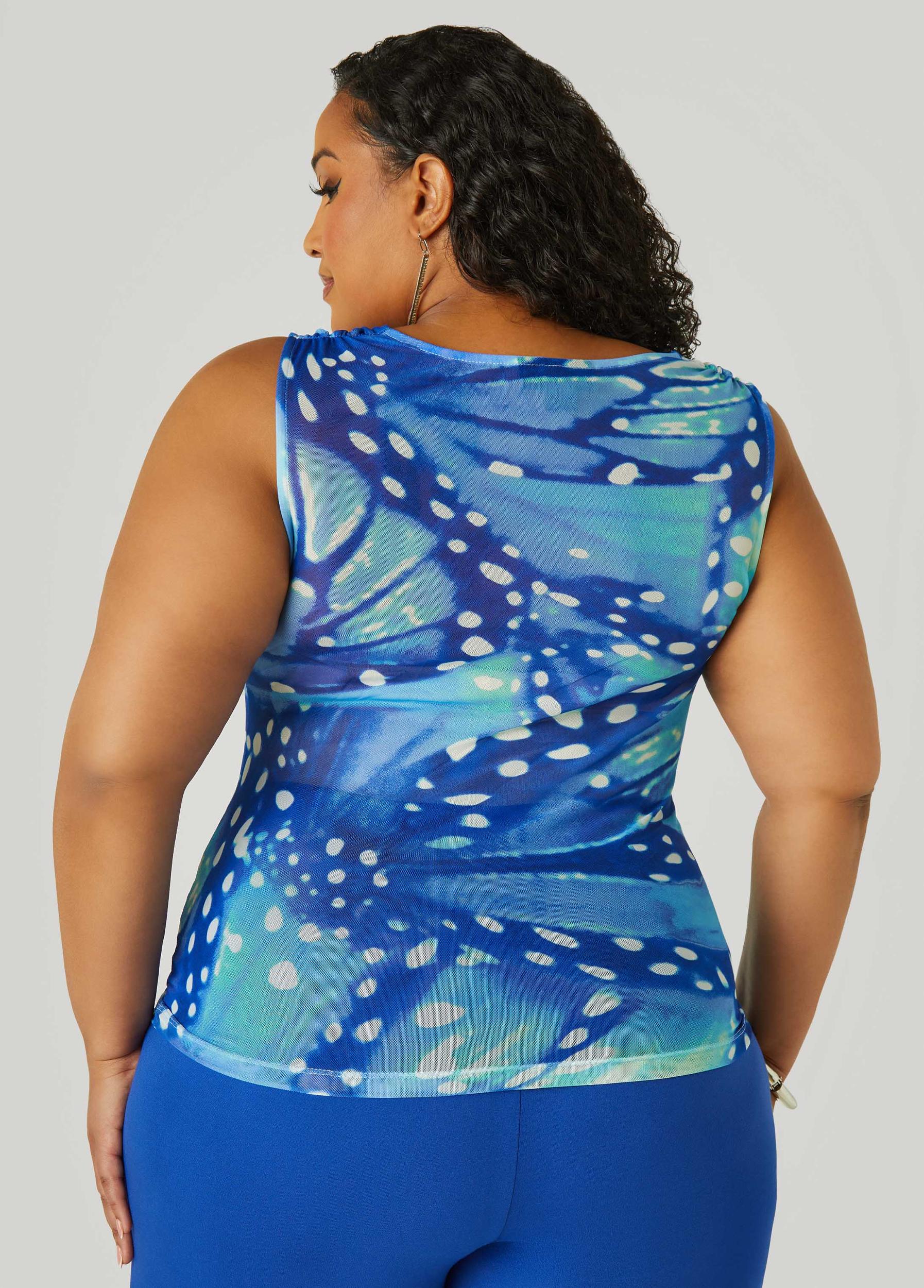Plus Size Cowl Neck Abstract Mesh Top Ashley Stewart Product Image