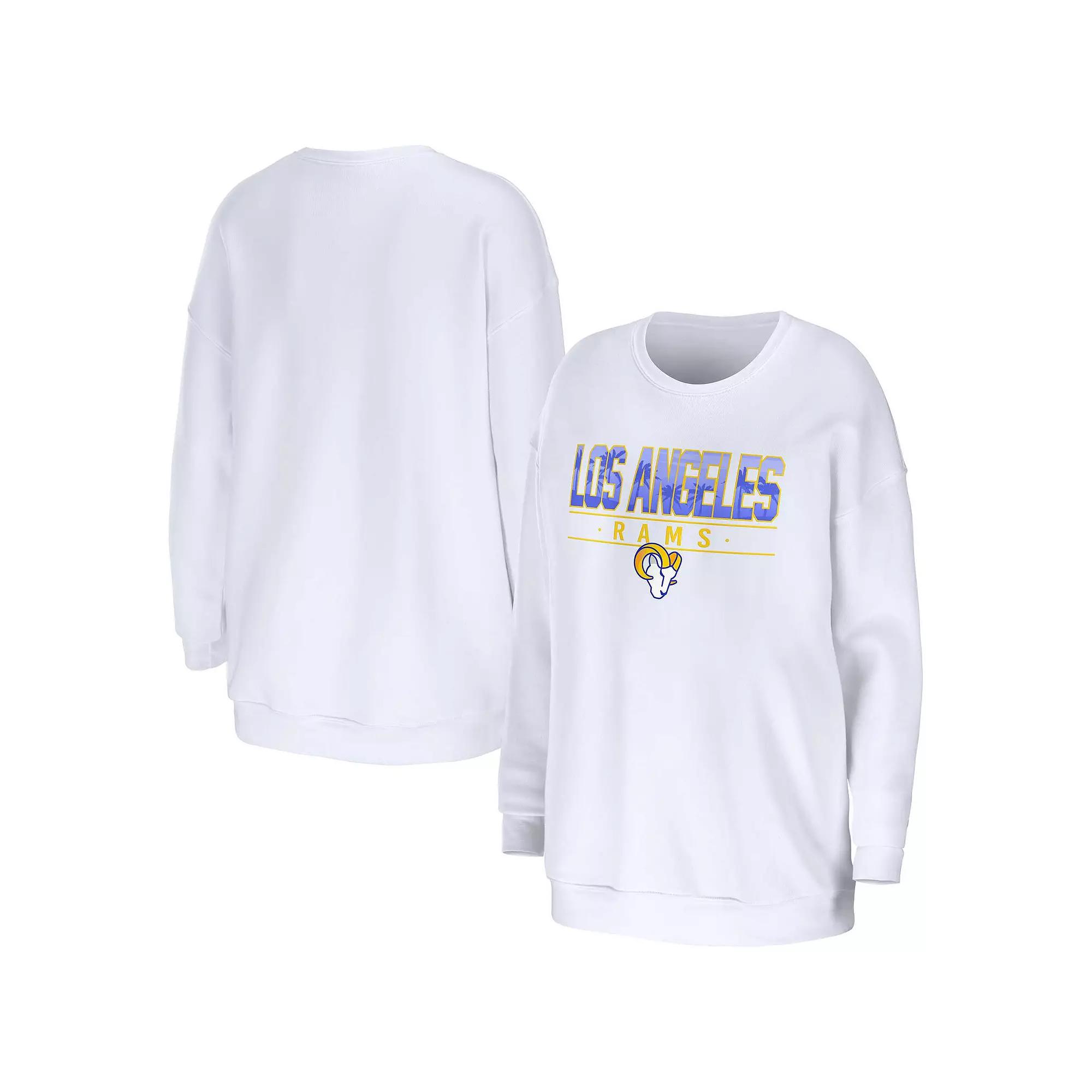 Women's WEAR by Erin Andrews White Los Angeles Rams Domestic Pullover Sweatshirt,  Product Image