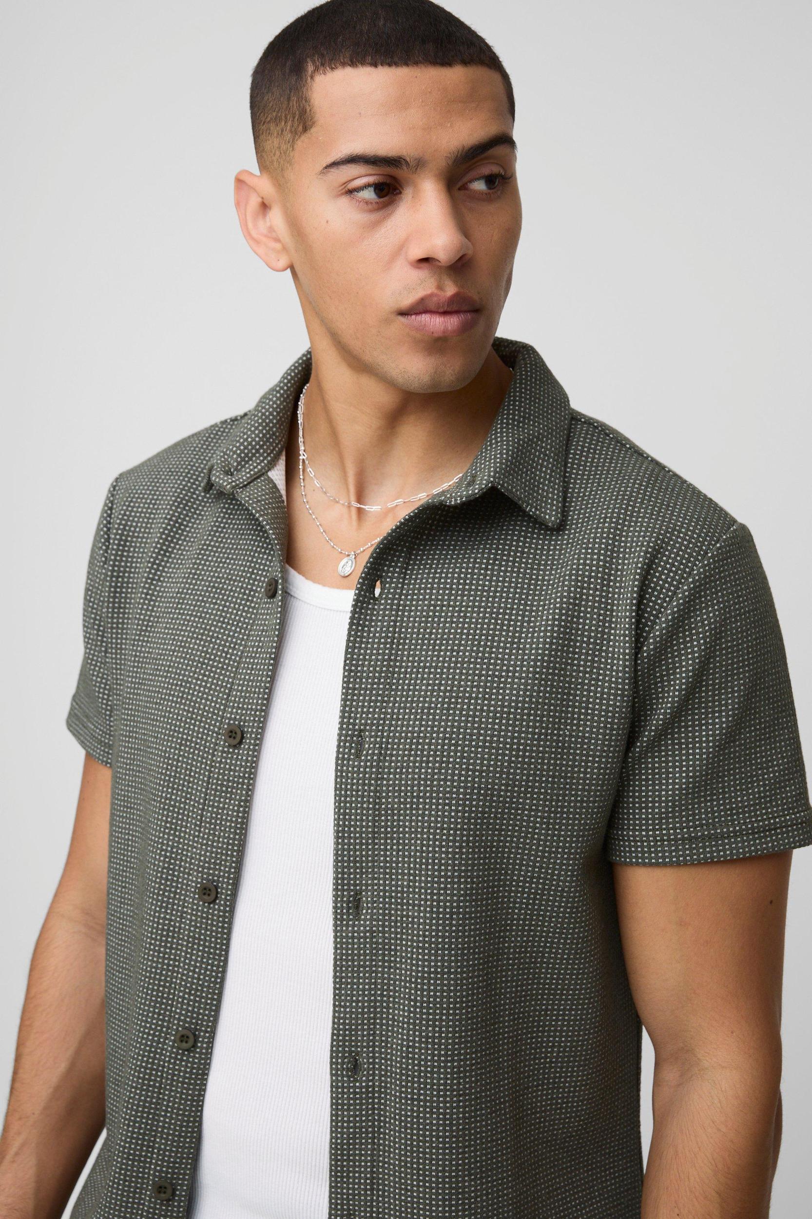 Slim Short Sleeve Collared Shirt & Comfort Pintuck Short | boohooMAN USA Product Image