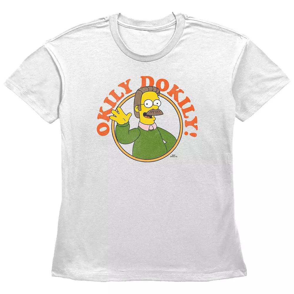 Womens The Simpsons Ned Okily Dokily Basic Fit Graphic Tee, Girls Product Image