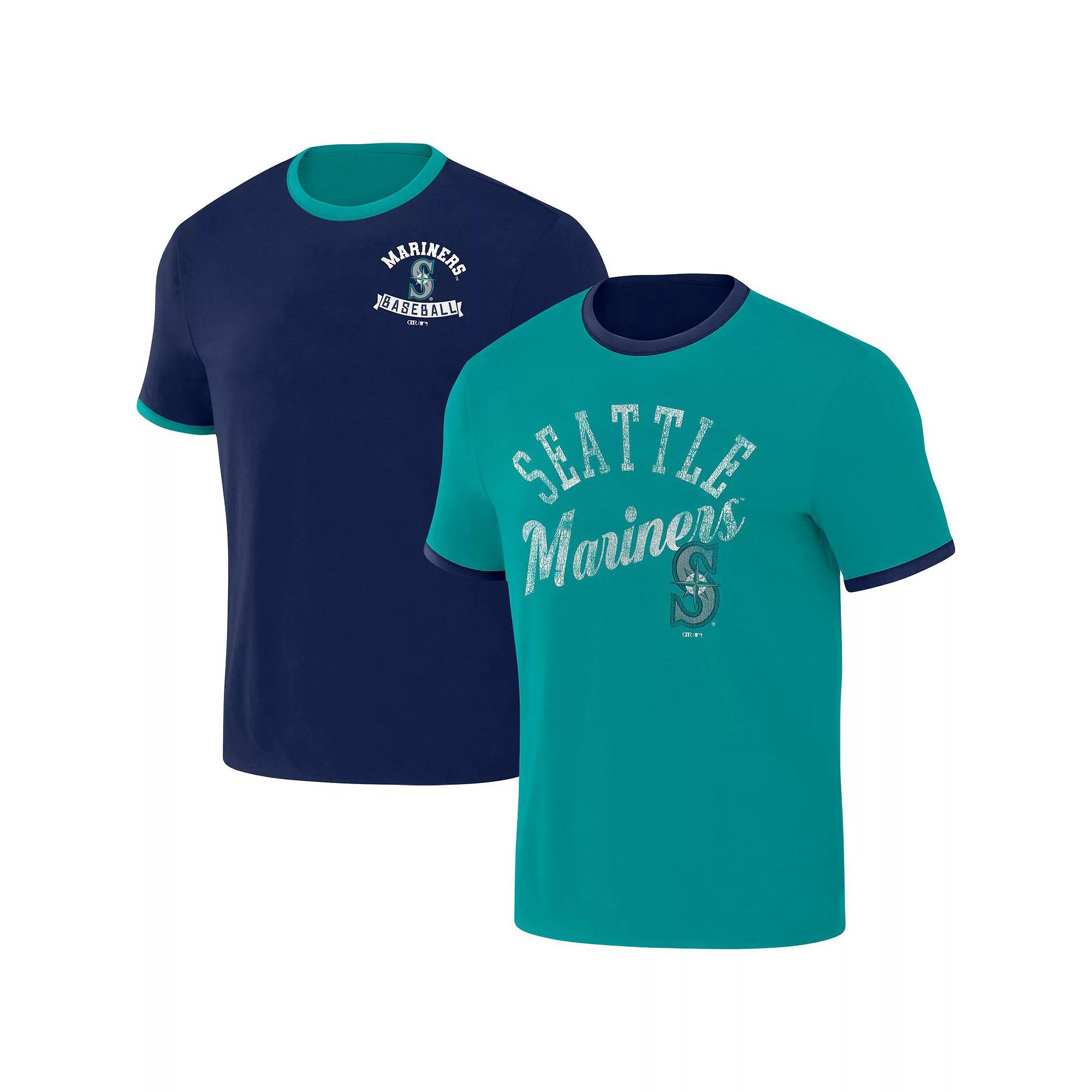 Men's Darius Rucker Collection by Fanatics Navy/Aqua Seattle Mariners Two-Way Ringer Reversible T-Shirt,  Product Image