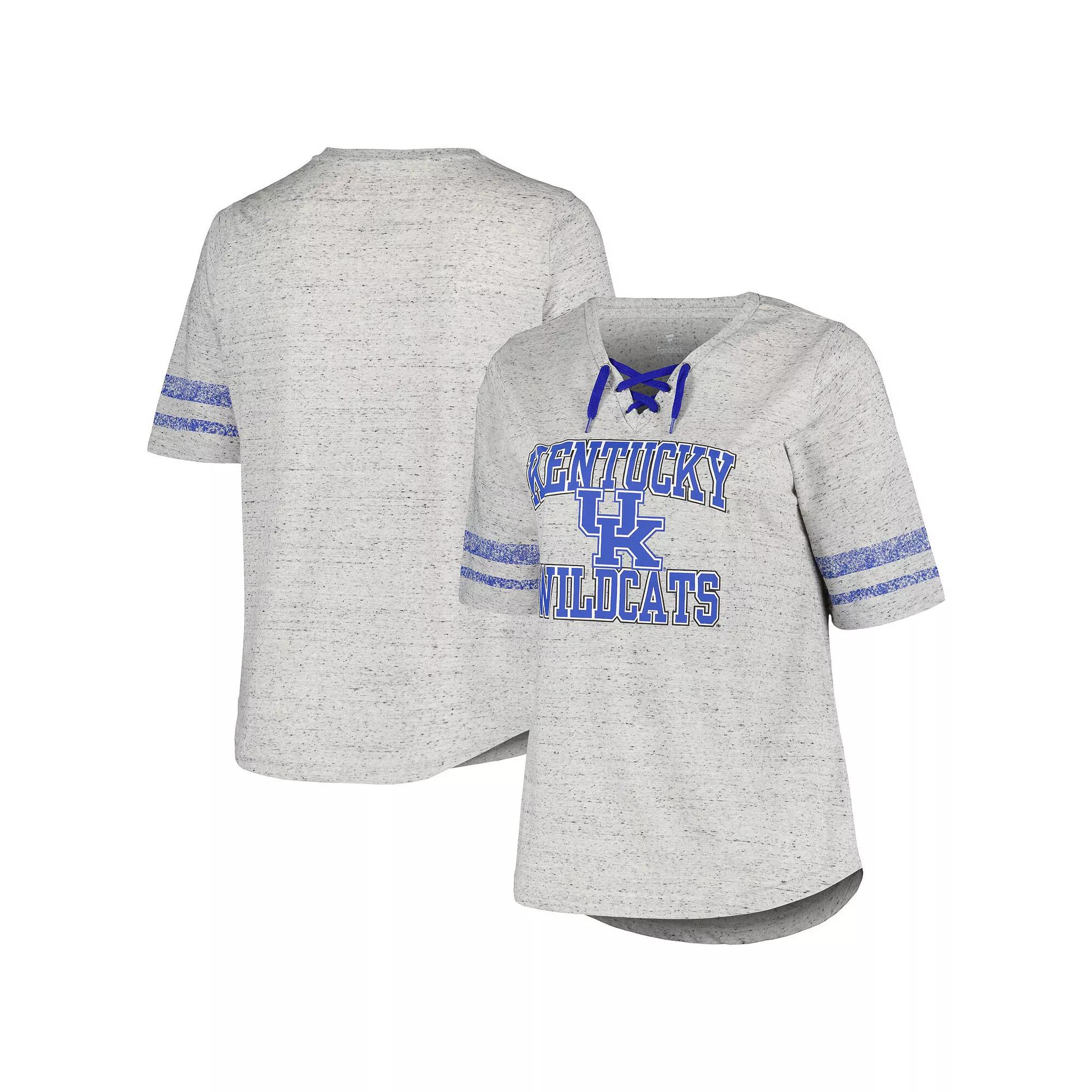 Women's Profile Heather Gray Kentucky Wildcats Plus Size Striped Lace-Up T-Shirt, Size: 3XL, Grey Product Image