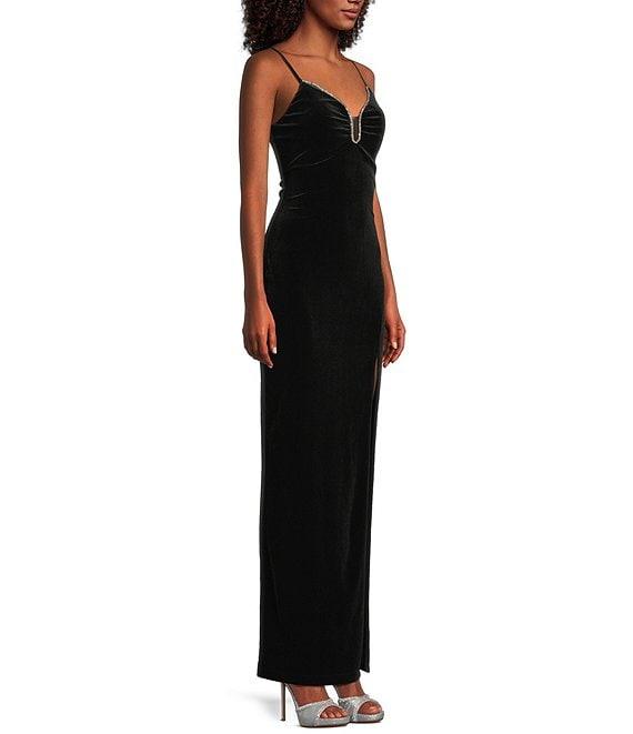 Pear Culture Velvet Embellished U-Notch Neck Dress Product Image