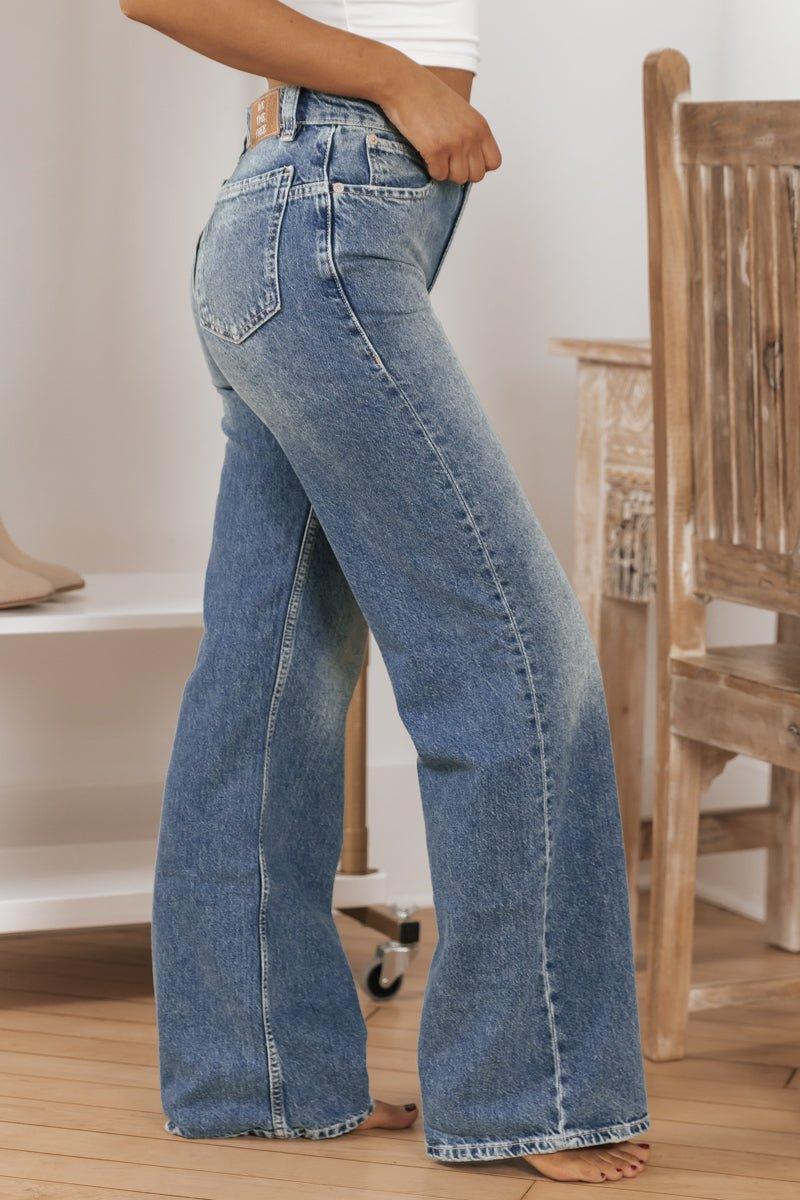 Free People Medium Wash Tinsley Baggy High Rise Jeans - FINAL SALE Product Image