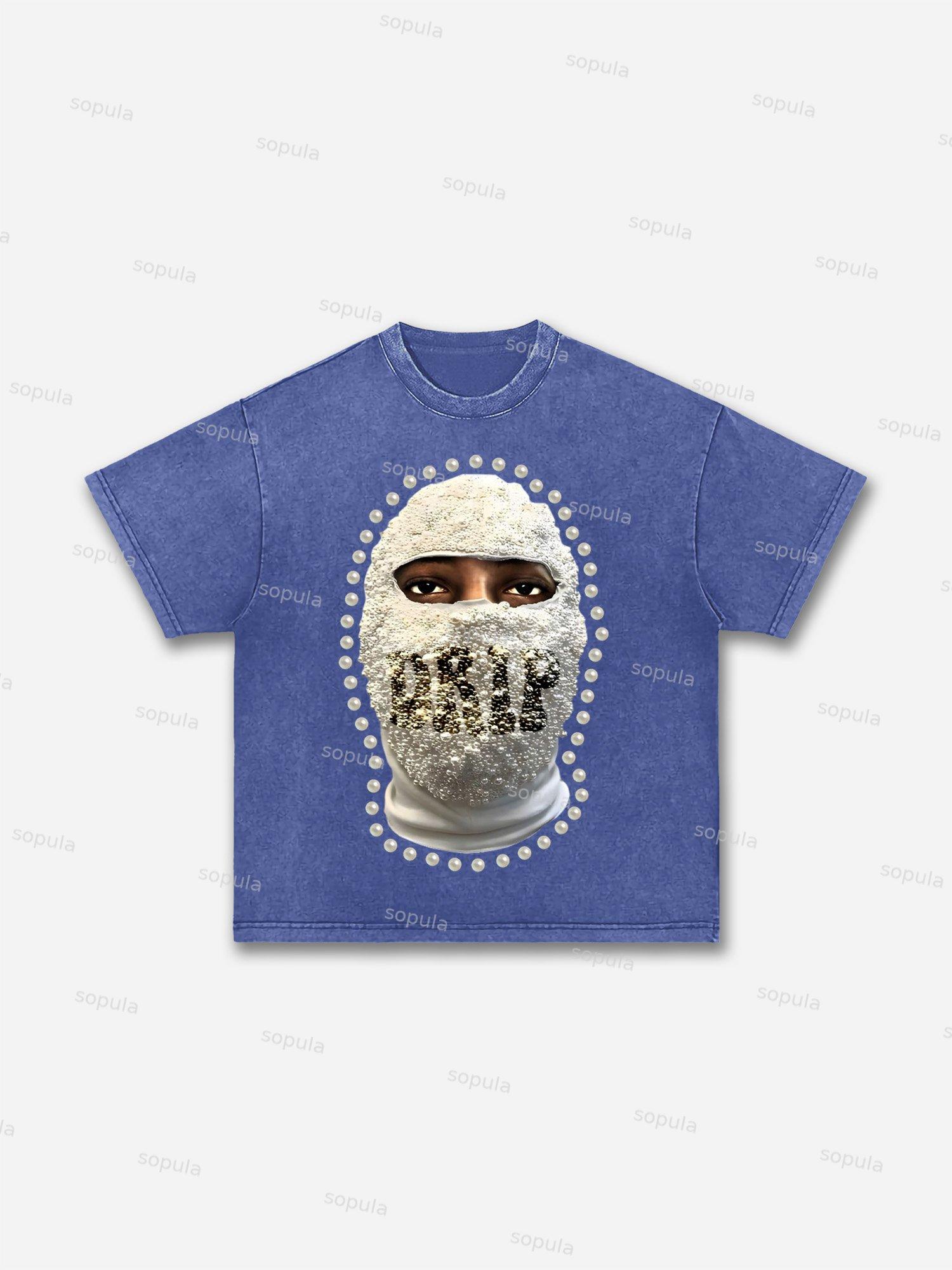 'drip' Street Gang Pearl Mask Graphic Acid Wash T-shirt Product Image