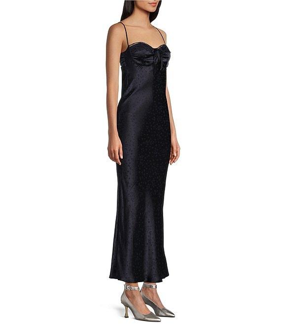 Midnight Doll Satin Jacquard Spaghetti Strap Back Cut Out Long Dress Product Image