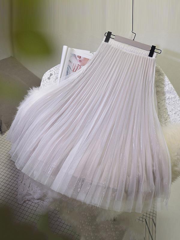 Urban A-Line Elastic Waist Mesh Pleated Skirts Product Image