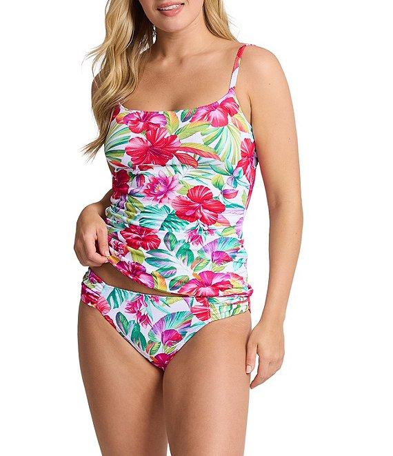 Tommy Bahama Island Cays Fiesta Floral Print Textured Side Shirred Reversible Hipster Swim Bottom Product Image