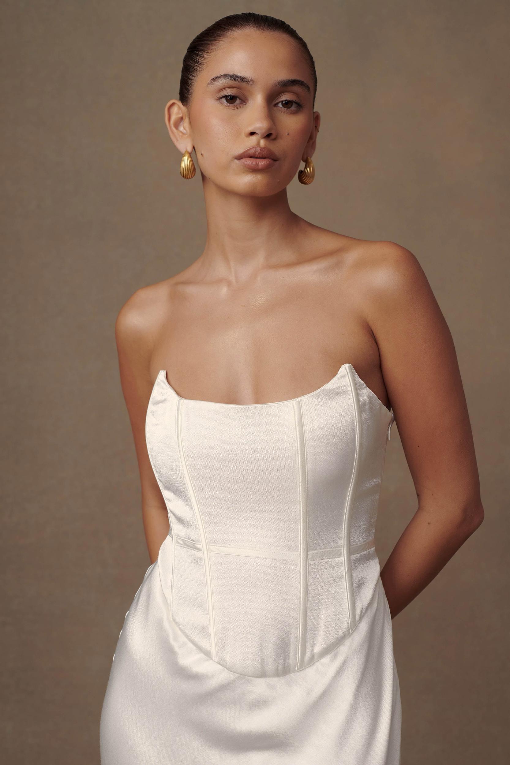 Harlow Satin Strapless Maxi Dress - Ivory Product Image