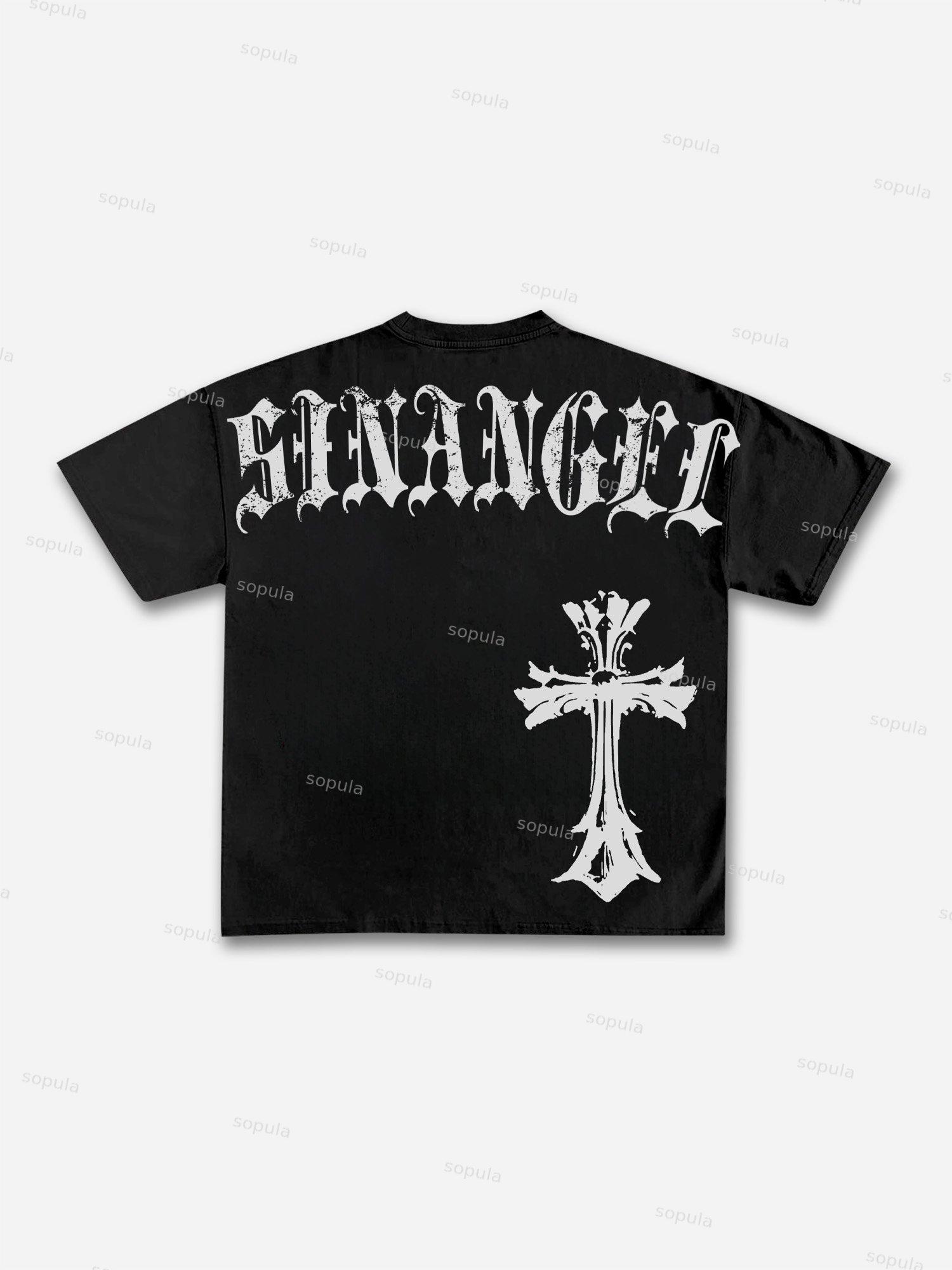 Sinangel Vintage Cross Graphic Cotton T-shirt Product Image