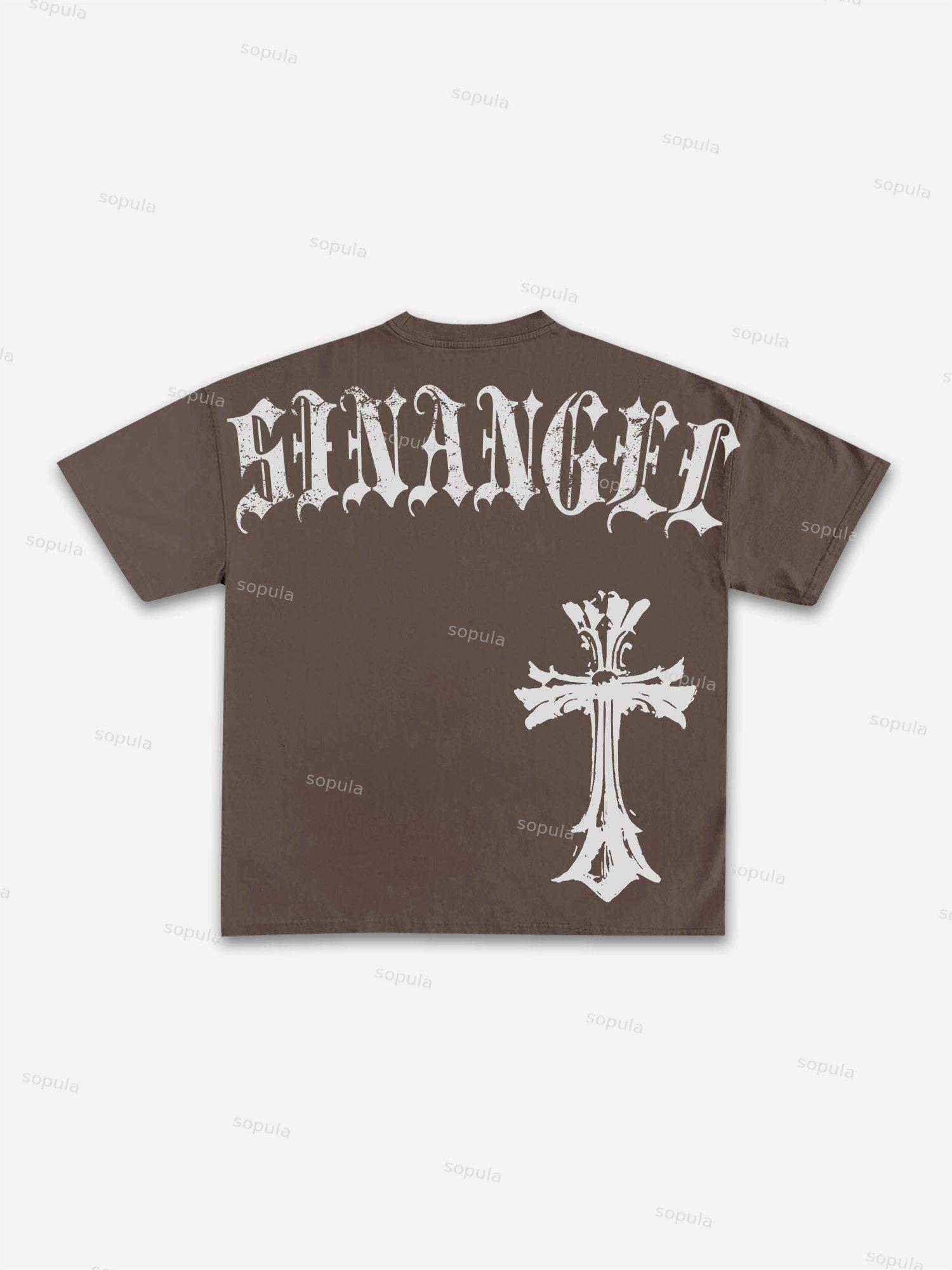 Sinangel Vintage Cross Graphic Cotton T-shirt Product Image